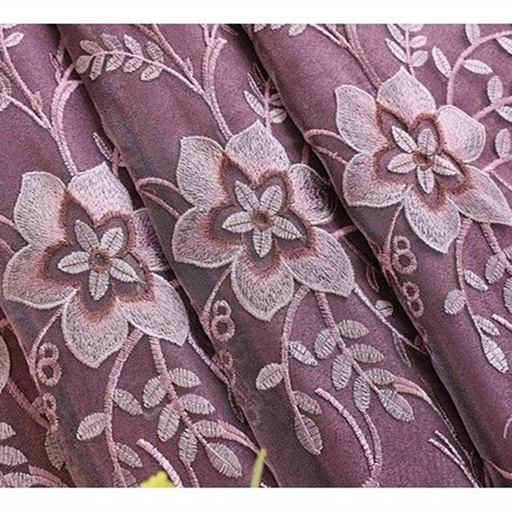 Amidoudou 1 Pair European Double Layer Curtains for Living Room Bedroom Luxury Flower Embroidered Curtains with Valance (Purple,54x90 Inch)