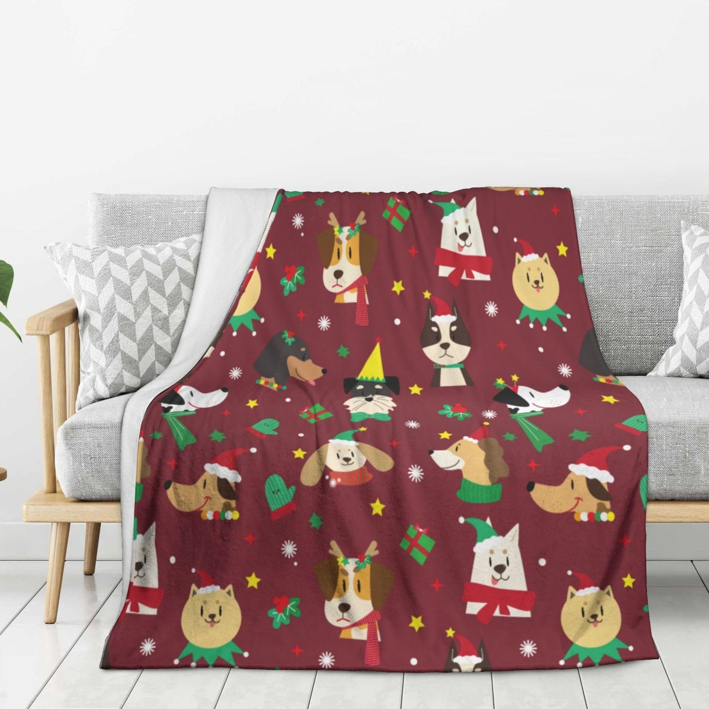 Cute Christmas Puppy Dog Throw Blanket Cozy Fluffy Plush Blanket Soft Flannel Throw Blanket for Kids Men Women Gift Sofa Bed Couch 50"x40" Christmas