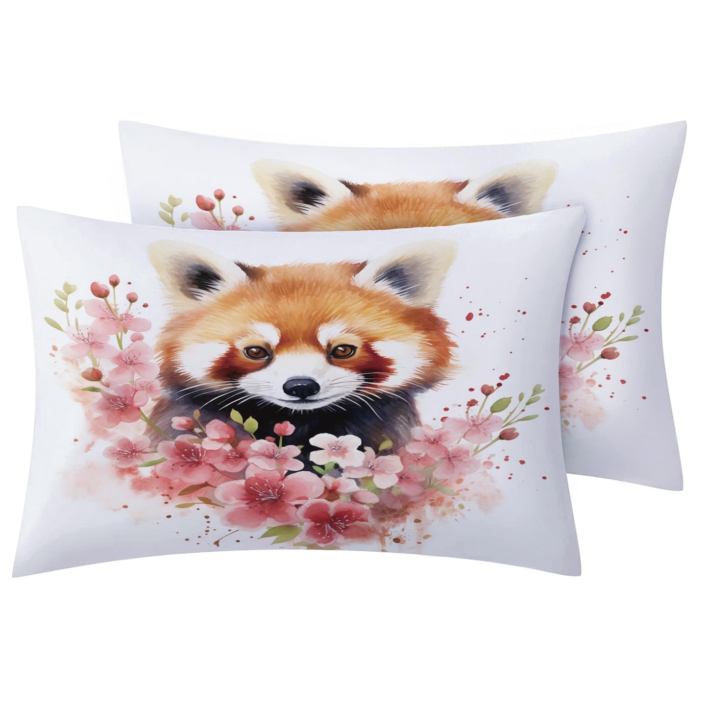 MPNVYU Red Panda Sheets Queen Sheet Set, Floral Bed Sheets, Cute Animal Bedding Bedroom Decor, Soft Microfiber Deep Pocket Fitted Sheet & Flat Sheet & 2 Pillowcases