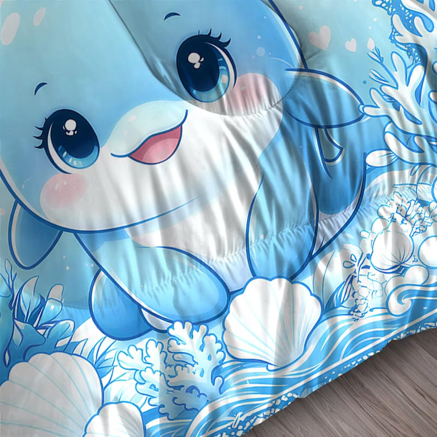 FUYEUN Dolphin King Comforter Set with Sheets for Kids Boys Girls Print 7 Pieces Cute Bedding Set Blue Cartoon Animal Bed in a Bag Princess Room Decor
