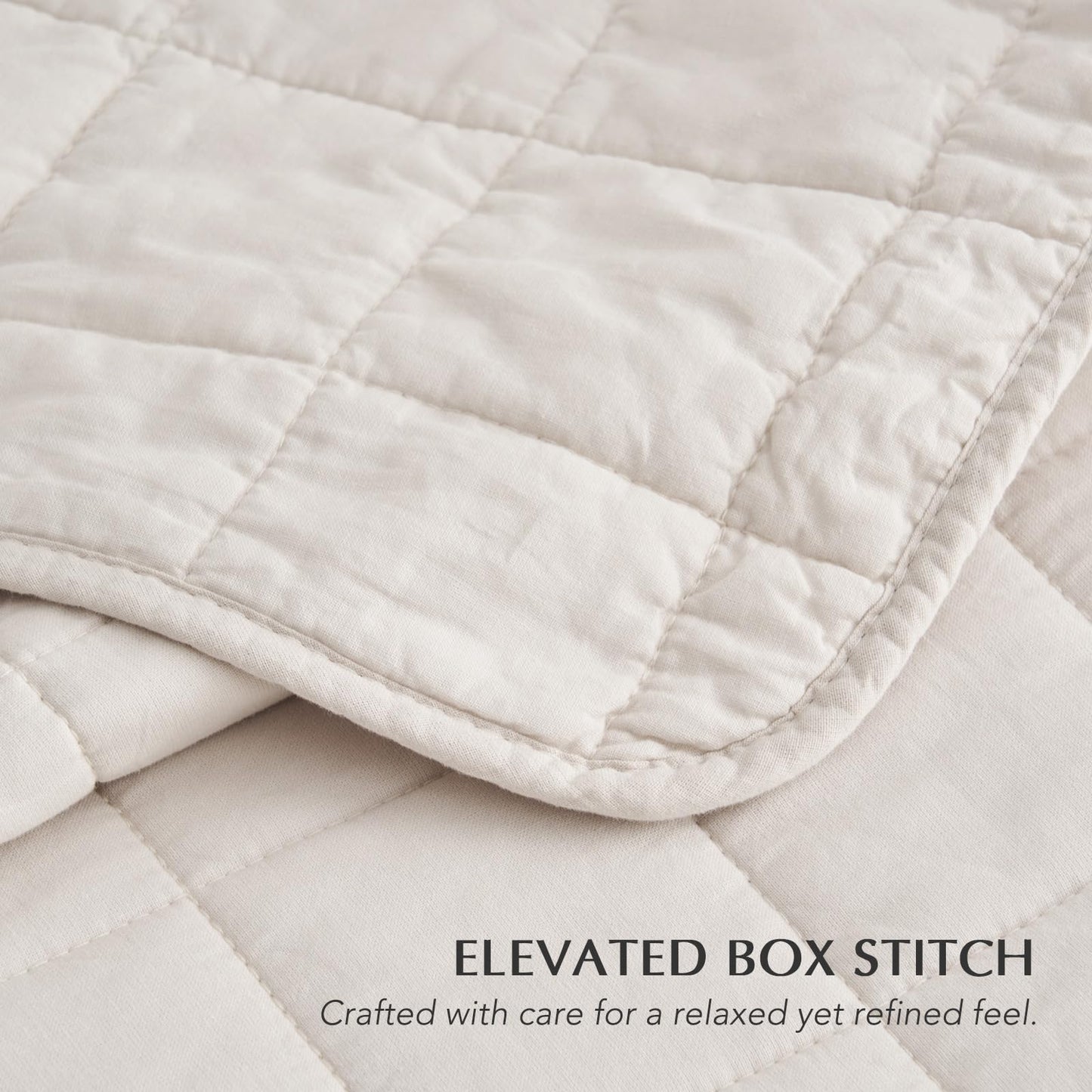 EVERGRACEHOME 100% Cotton Box Stitch Quilt Bedding Set King Size 3 Pieces, Garment-Washed Lightweight Soft Cozy Coverlet, Oversized Quilted Bedspread Sets with 2 Shams for All Season, Birch