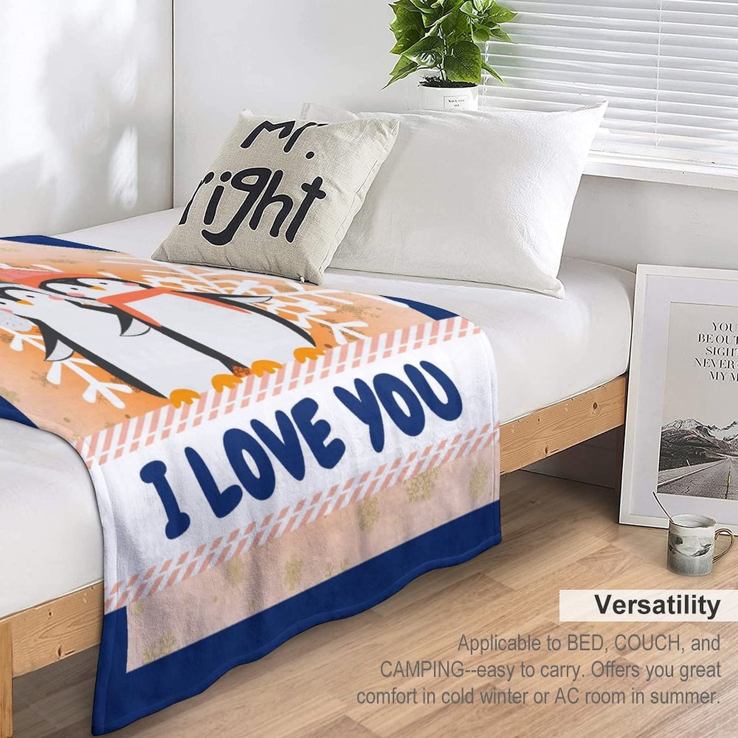 Penguin Blanket Gifts - 60"x80" Cute Throw Blanket for Adults, Kids - Colorful Soft Plush Blankets for Bed, Couch & Living Room