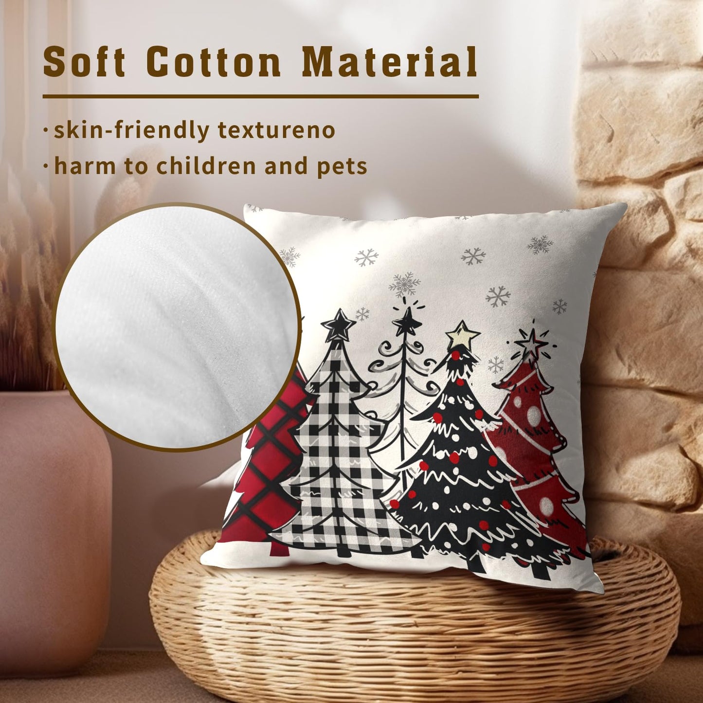 ABSOP Christmas Pillow Covers 18x18 Inch Red and Black Tree Pattern Decorative Throw Pillows Set of 2 Xmas Snowflake Pillowcases Winter Holiday Pillow Cases for Bedroom Sofa Home Decor