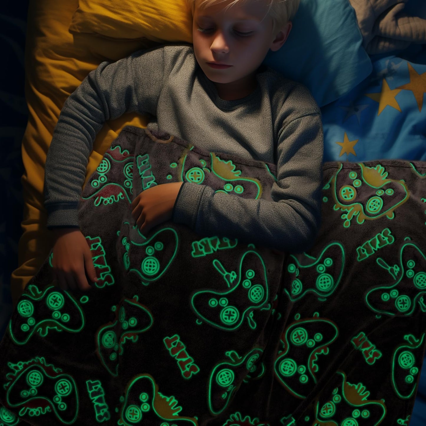 OHOIT Gamer Gifts for Teen Boys, Glow in The Dark Gaming Blanket for Kids, Graduation Gifts for 8 9 10 11 12 Year Old Boys, Game Room Decor for Men Son Boyfriend Birthday Christmas 50"x60"