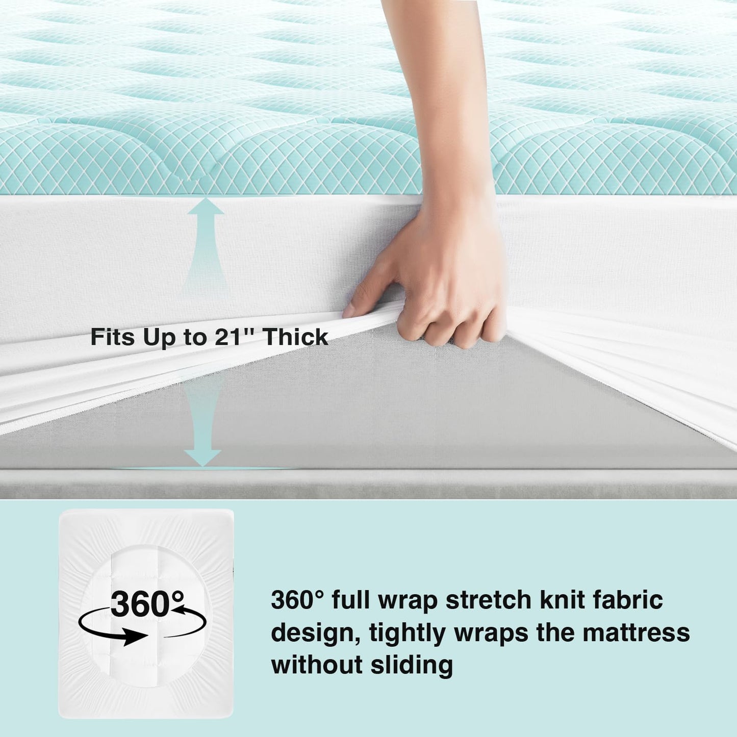 Novilla Cooling Mattress Topper Queen Size, Cooling Factors Infused Mattress Pad for Hot Sleepers, Breathable Mattress Cover with Deep Pocket, Soft Down Alternative Bed Topper for Back Pain Relief