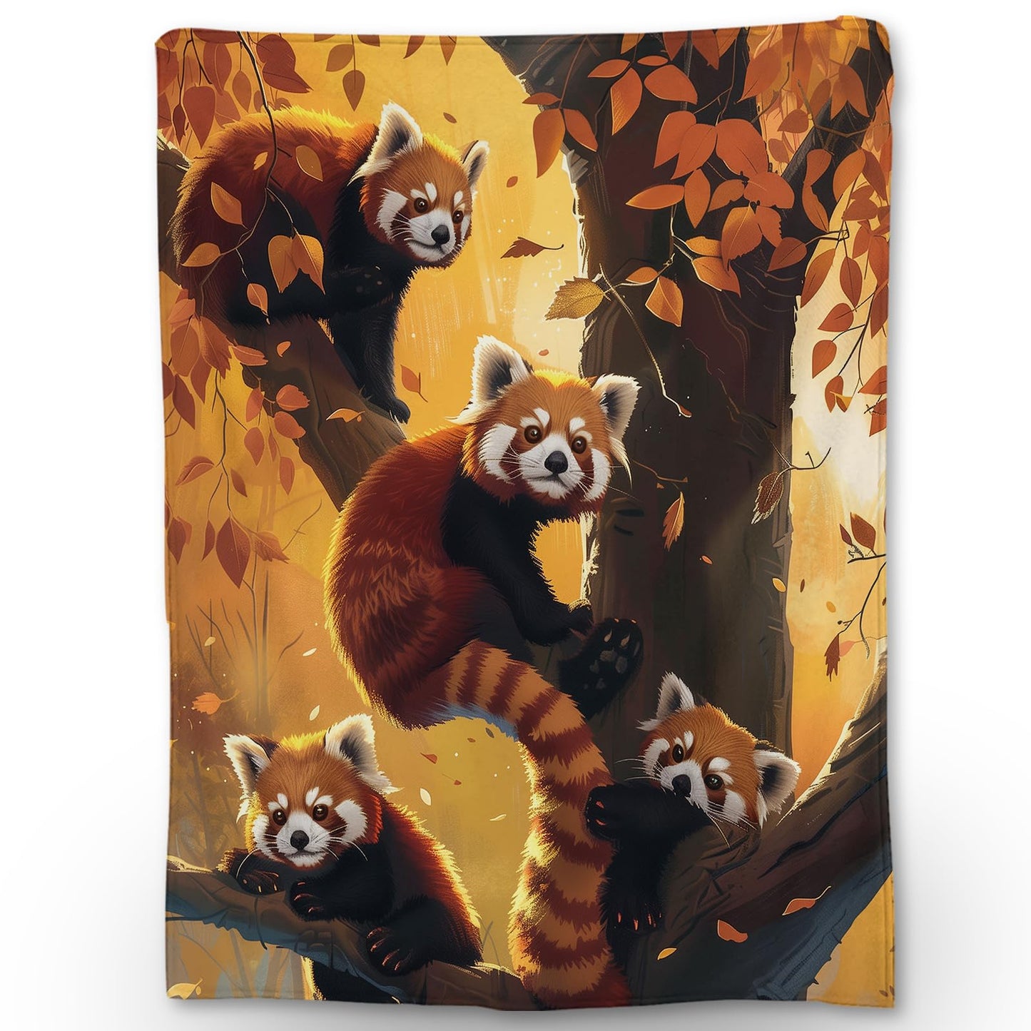 Ti Caldi Autumn Red Panda Family Blanket Soft Cozy, Lightweight & Fluffy Flannel Throw Blankets - Perfect for Couch, Bed, Travel - Warm Home Decor for Indoor & Outdoor Use 60"x50"