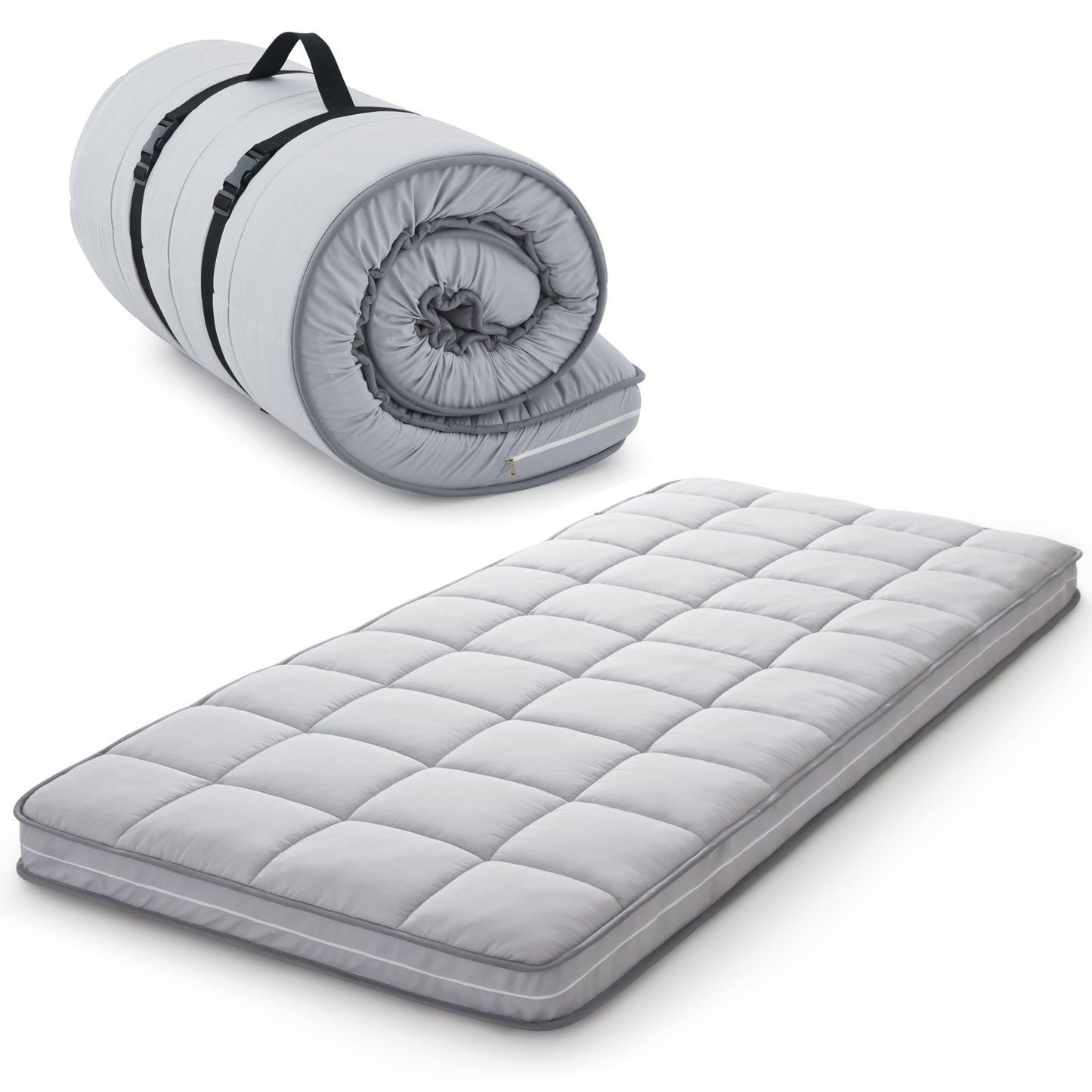 Jamdok 4Inch Cot Mattress Topper,Small Single Gel Infused Memory Foam,Machine Washable Pillow Top Cover,Roll Up Floors Mat,Portable Folding Sleep Pad(72 X 24“)