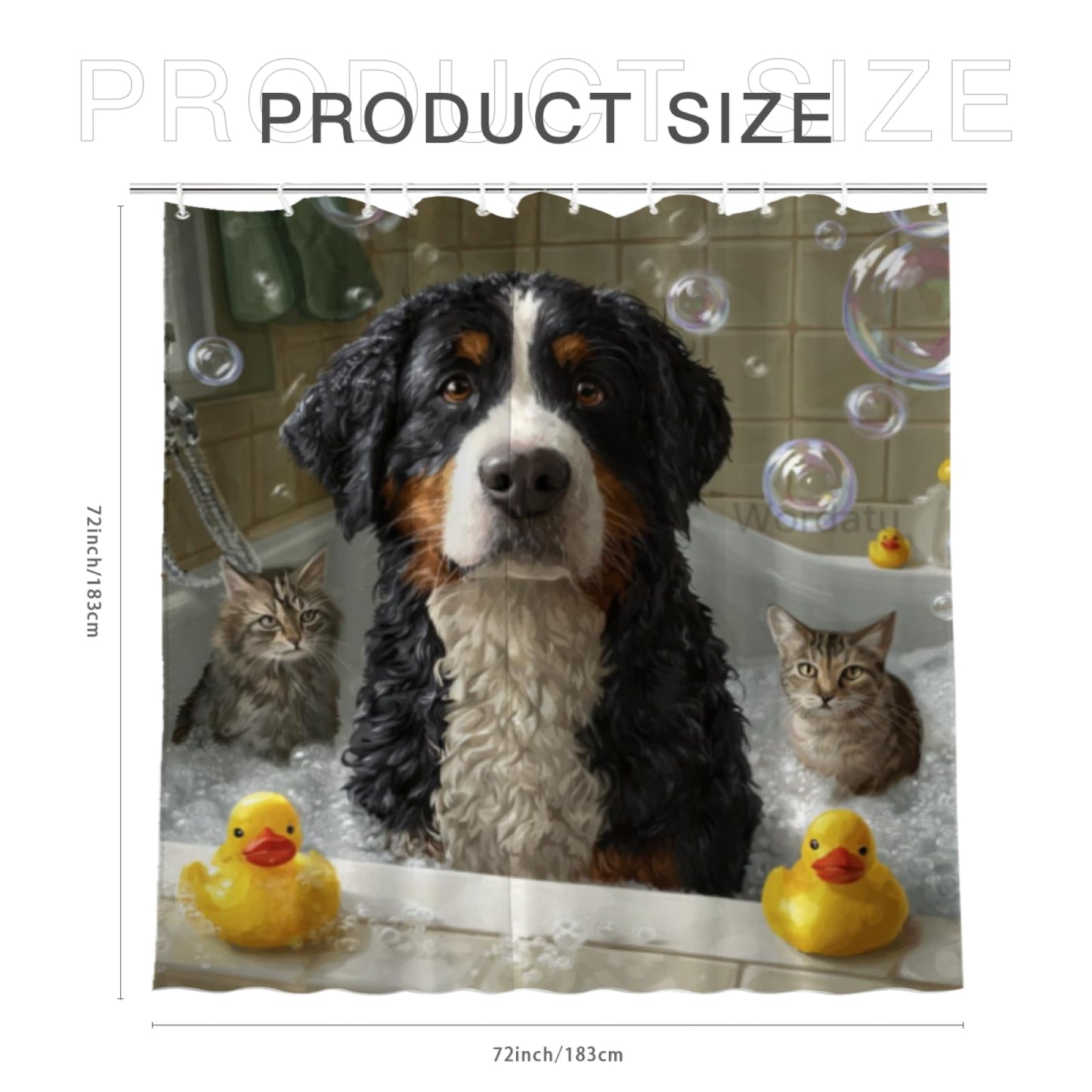 Wordatu Bernese Mountain Shower Curtain Bathroom Set 72X72 Inches Funny Cat Lovely Animals in Bathtub for Boys Bath Farmhouse Art Home Decor Fabric 12 Hooks