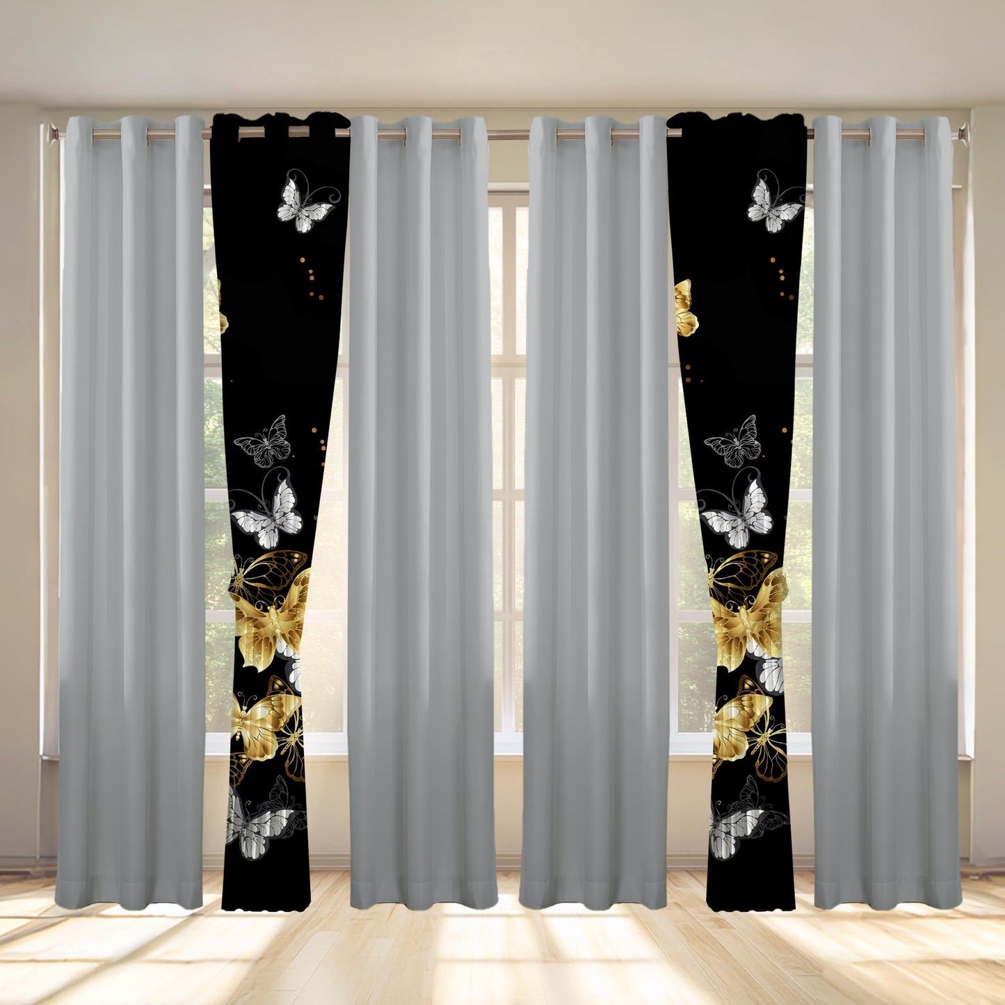Deepsleep King Bedspread Set 9 Pieces, All Season Luxury Bed in a Bag for Bedroom, with 2 Pillowcases and 6 Curtains, Ultra-Soft Microfiber for Complete Bedroom Decor, Black Gold Butterfly
