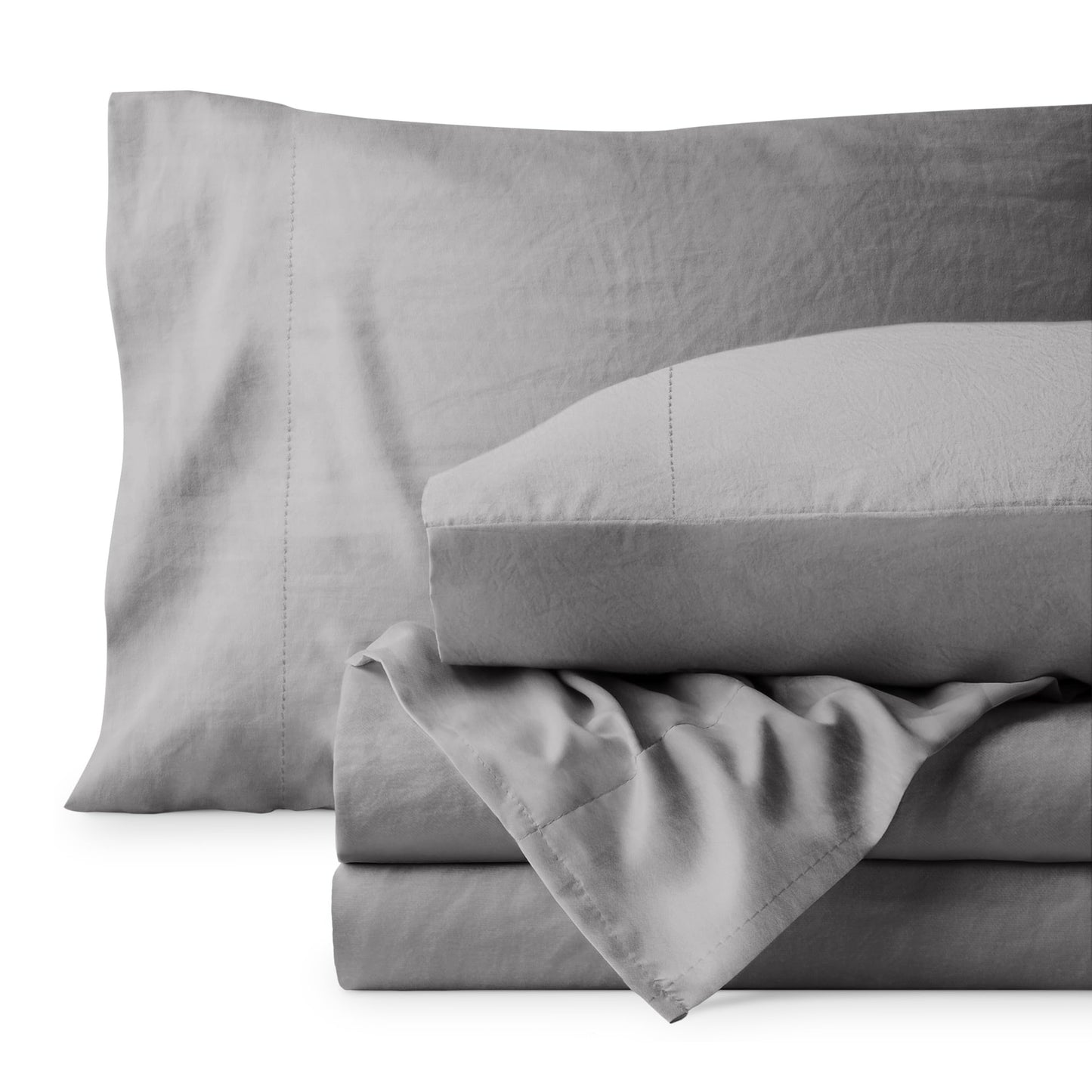Bare Home Queen Sheet Set - Luxury 1800 Ultra-Soft Stonewashed Microfiber - Brushed - Deep Pockets - Easy Fit - Breathable Bedding - Sheet Sets & Pillowcases (Queen, Frost Grey)