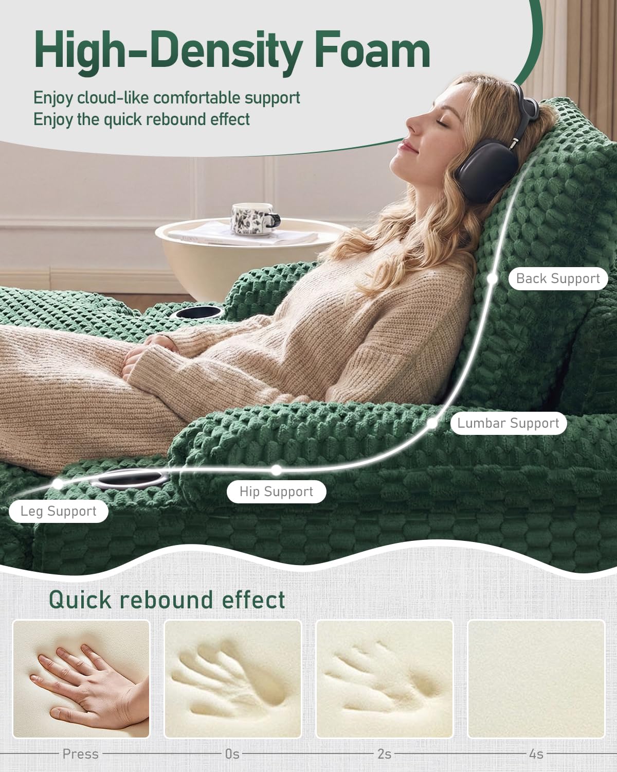 Karl home 59.8" Chaise Lounge Chair Indoor,20.1" Deep Seat, Green