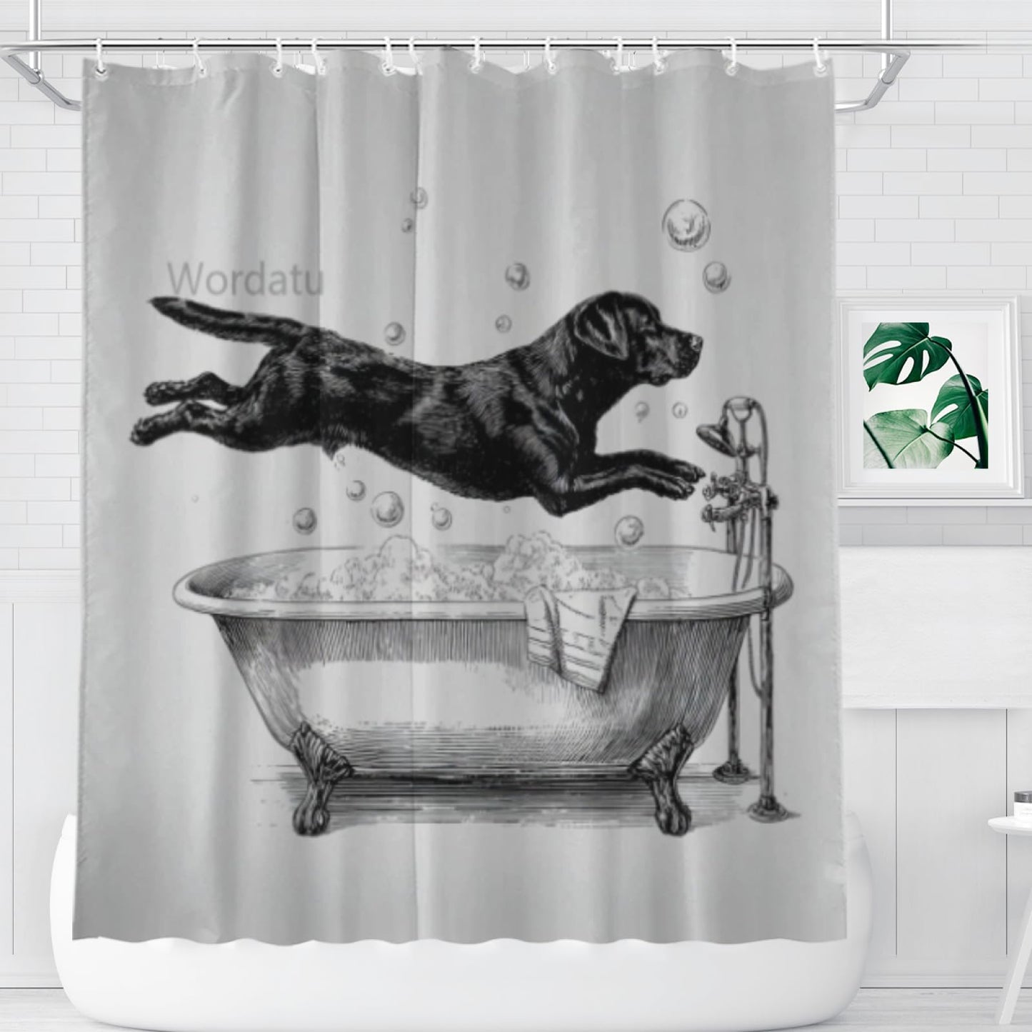 Wordatu Black Labrador Dog Shower Curtain Bathroom Set 72x72 Inches Cartoon Cute Kids Sketch Animal Pet Dogs Lover Bath Accessories Dog Art Home Decor Fabric 12Hooks