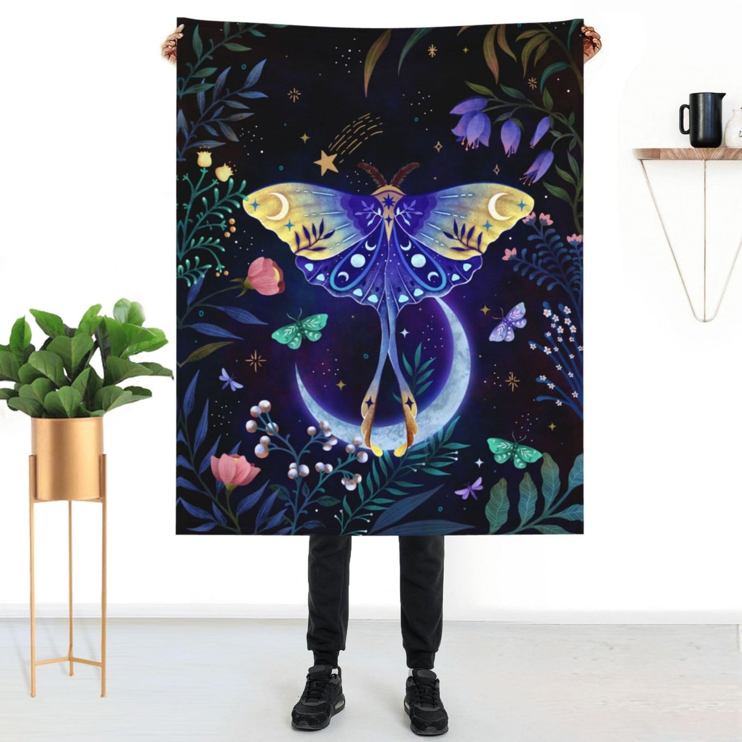 Moon Moth Throw Blanket Soft Cozy Lightweight Blanket for Couch, Bed, Sofa - Moth Pattern Decorative Plush Flannel Blanket for Women, Men, Kids 50"x40"