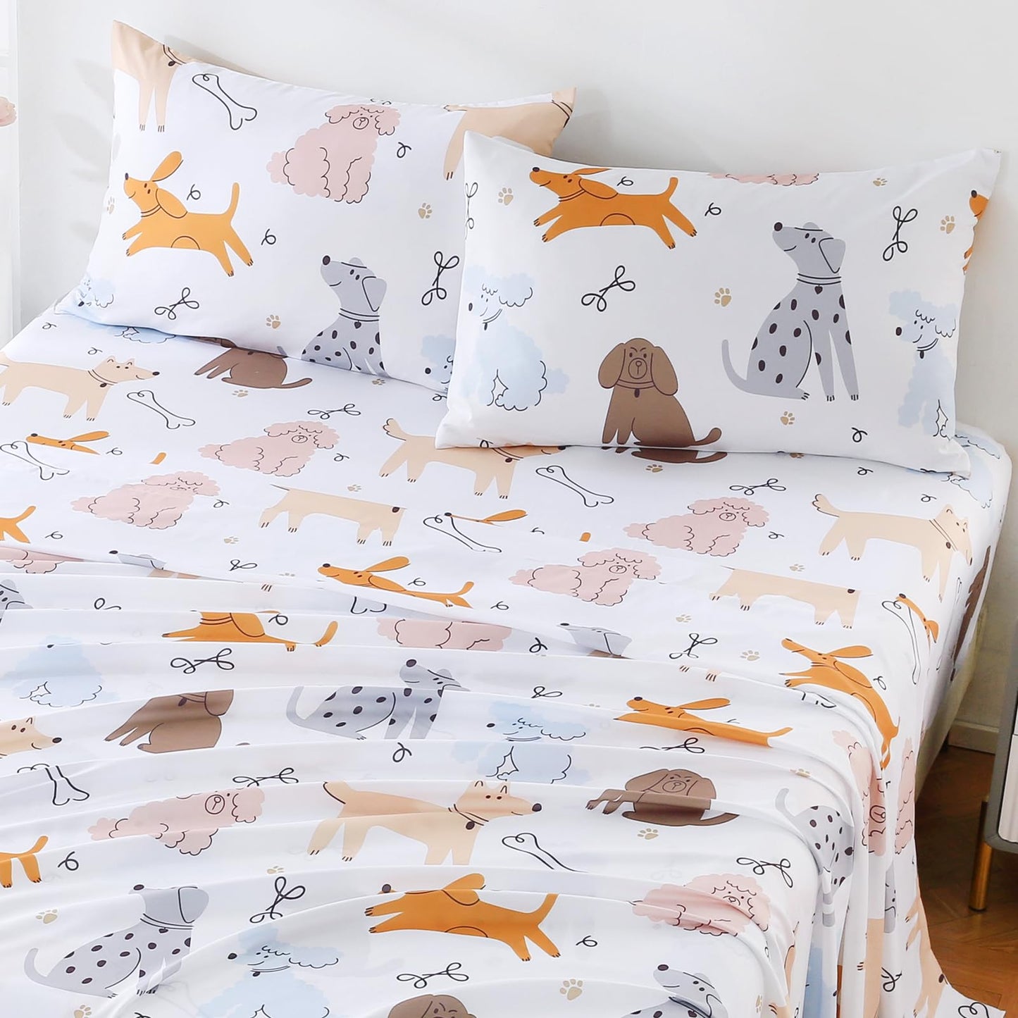 ChicView Queen Sheet Set Kids,4 Pieces Breathable Soft Microfiber Bedsheets for Child Boys Girls, Anti Pilling Deep Pockets Easy Care Bed Sheets, Puppy
