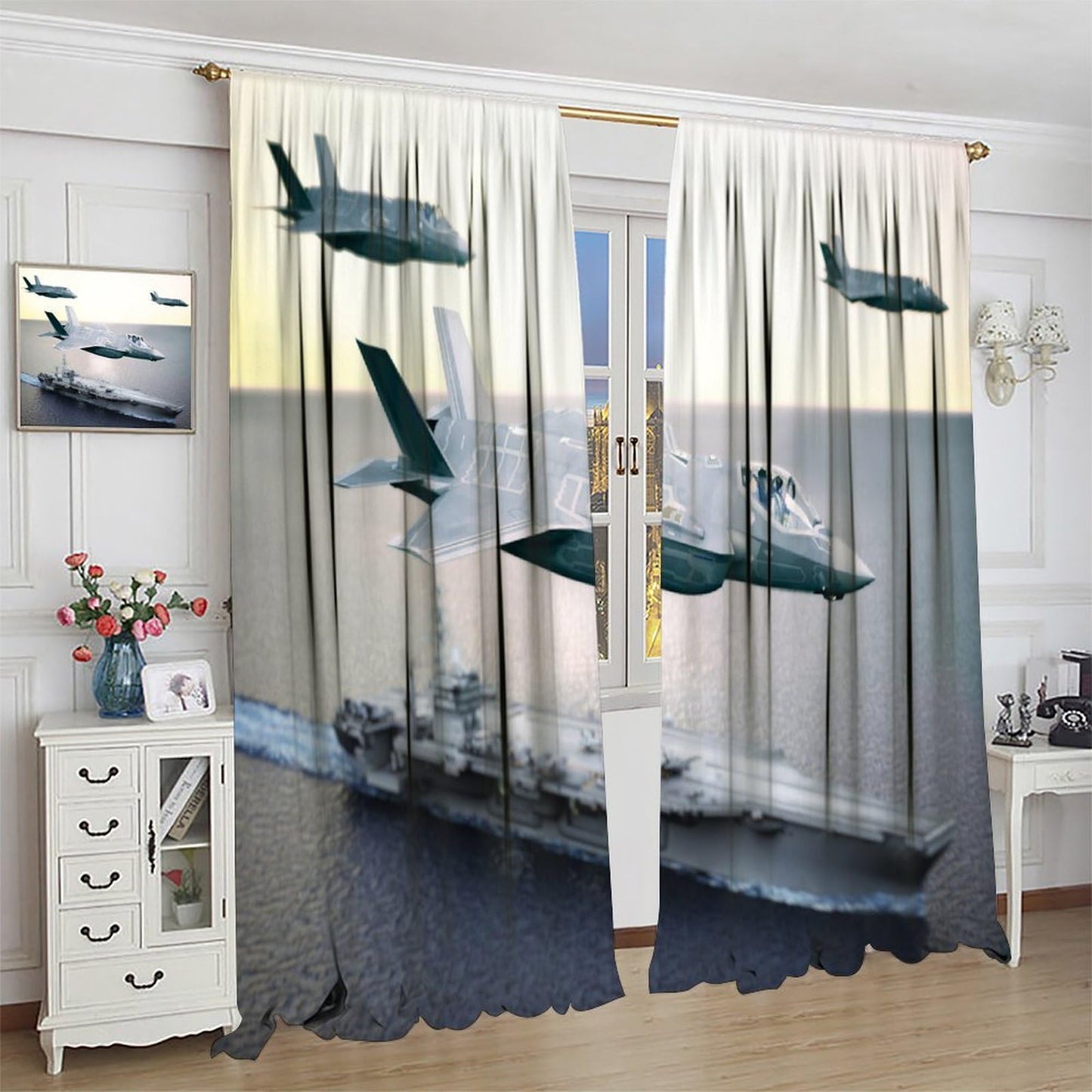 Military Aircraft Carrier Curtains, Maritime Warfare Technology Carrier Fighter Fleet Blackout Windows Treatments, Thermal Insulated Drapes For Kids Boys Adolescents Living Room Bedroom 42x45in