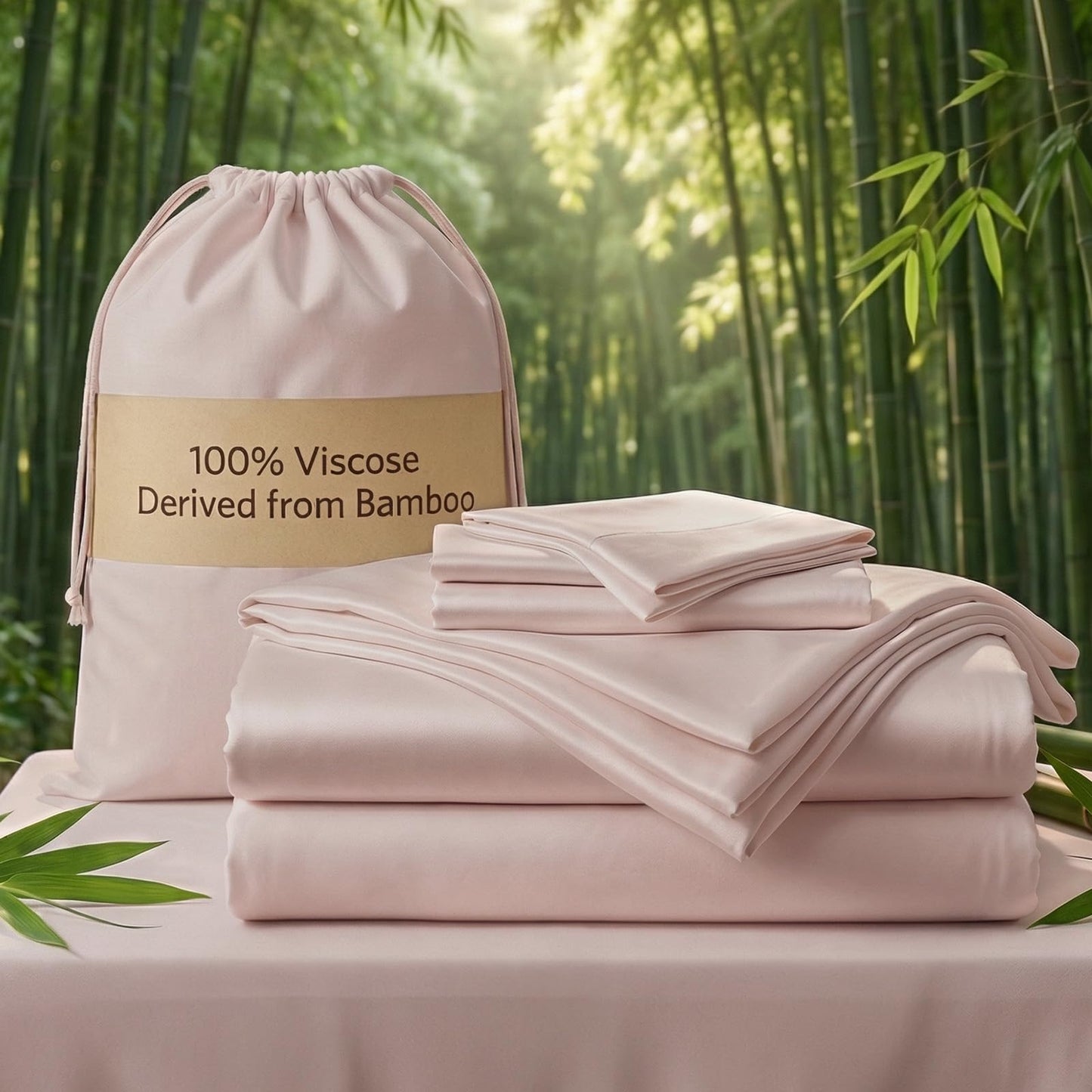 TWK Real 100% Viscose Derived from Bamboo Sheets Set King Size, Cooling & Silky Soft for Hot Sleeper, Luxury with Breathable & Moisture Wicking Fabric, 18" Deep Pocket with Corner Straps (Sand, King)