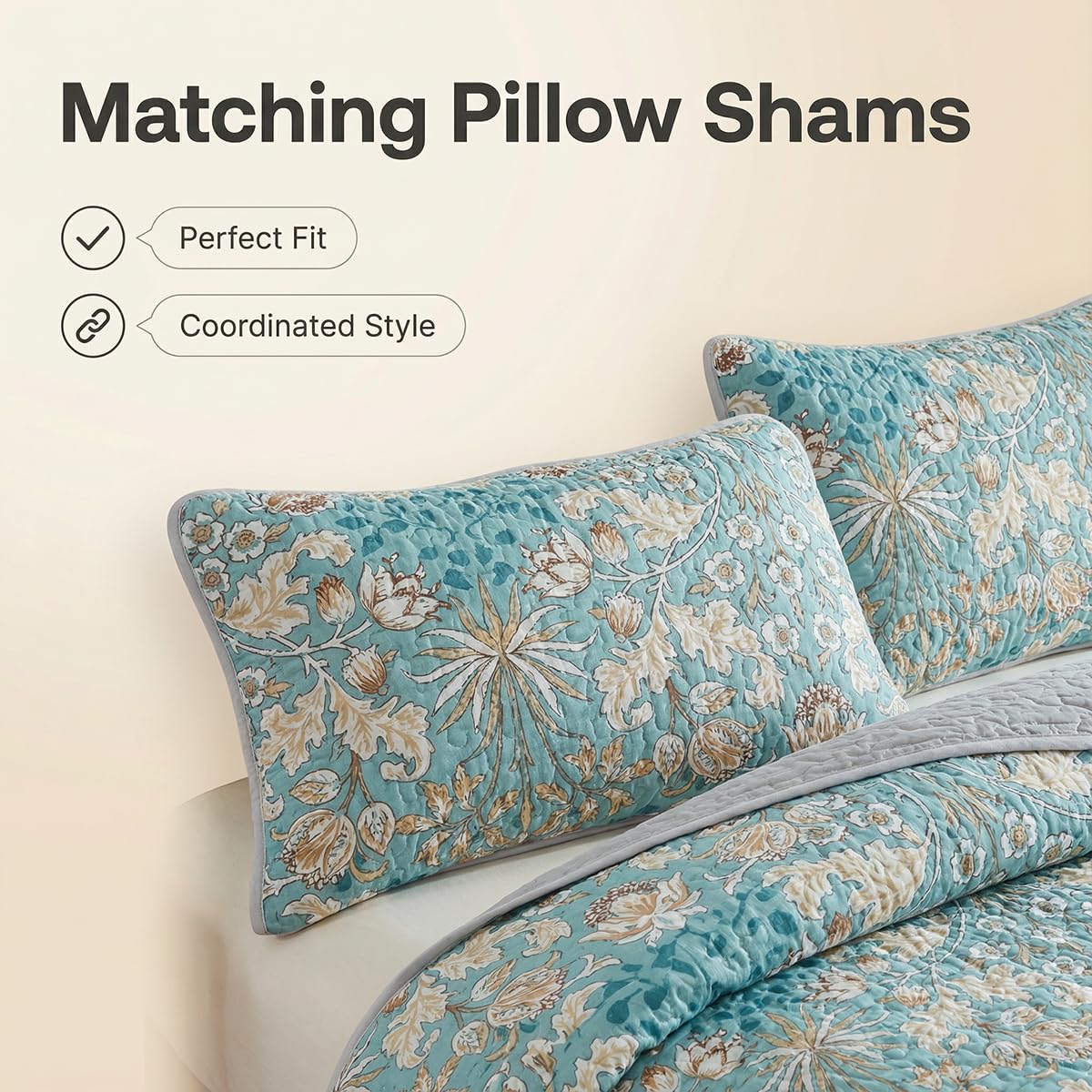 Andreannie Boho Style Quilts King Size Bedding Set Quilted Bedspread Bohemian Floral Soft and Lightweight Bedspread for All Season, Bedding Coverlet with 2 Matching Pillow Shams (3 Pieces)