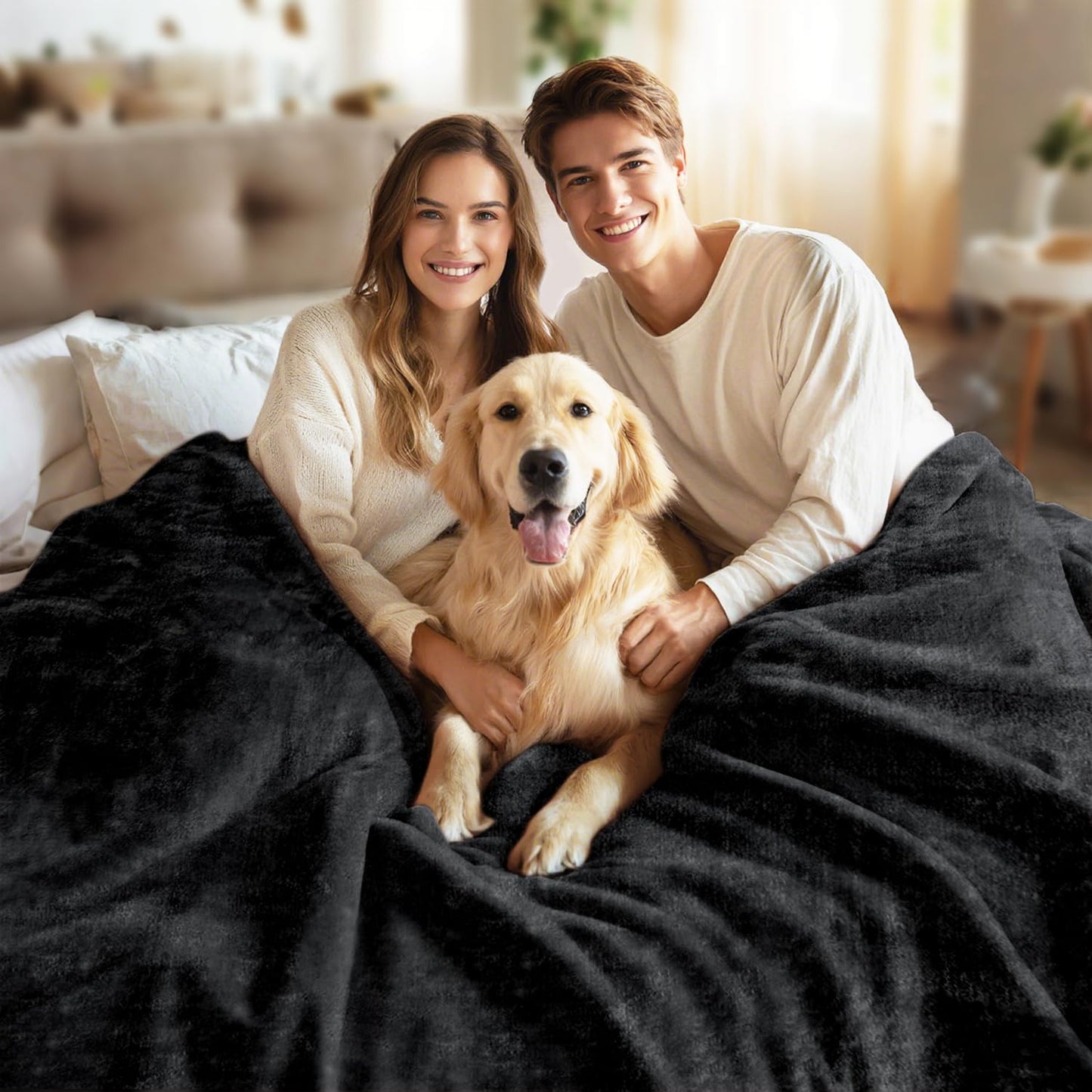 JYK Fleece Plush Blanket - 3.5 LB, 1 Ply Lightweight Korean Style Mink Blanket, Queen 79" x 91" - Super Soft, Warm & Cozy, Microfiber Bed Blanket for All Seasons, Black
