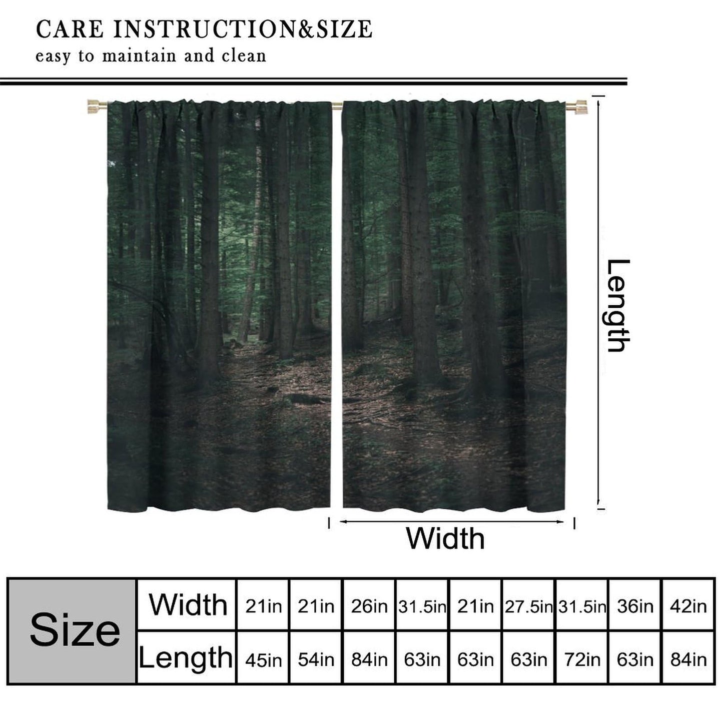 Nature Woodland Curtains,Magical Forest Misty Nature Landscape Window Treatments for Bedroom Living Room Dreamland Scenery Décor Drapes 2 Panels Set,Total Size 42 x 45 Inch