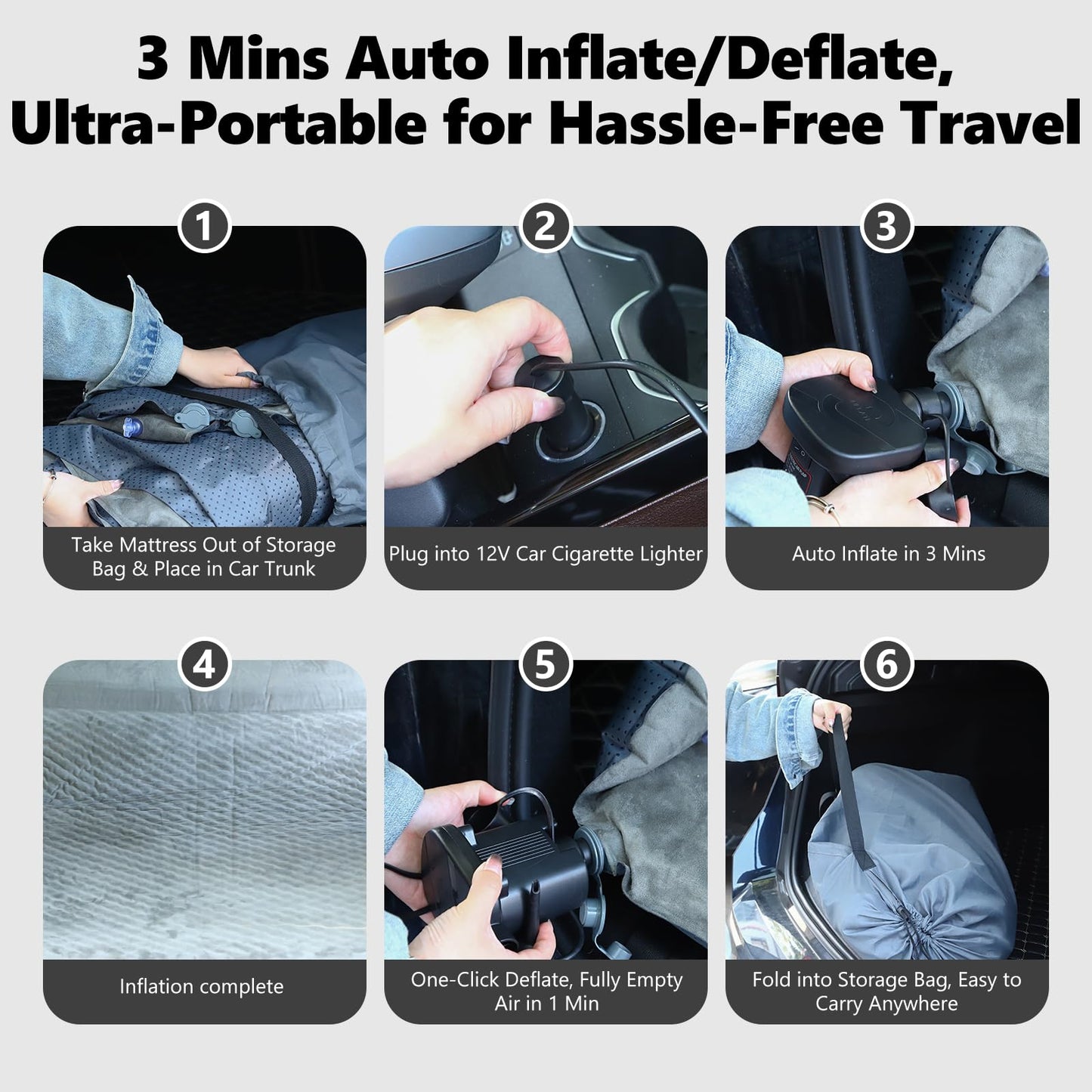 Ocryneiy Universal SUV Air Mattress – Inflatable Car Bed for Camping with Anti-Collision Side Guards,Dual Safety Valve,12V Car Pump & Carry Bag, Fits SUV MPV Sedan for Travel Nap, Gray