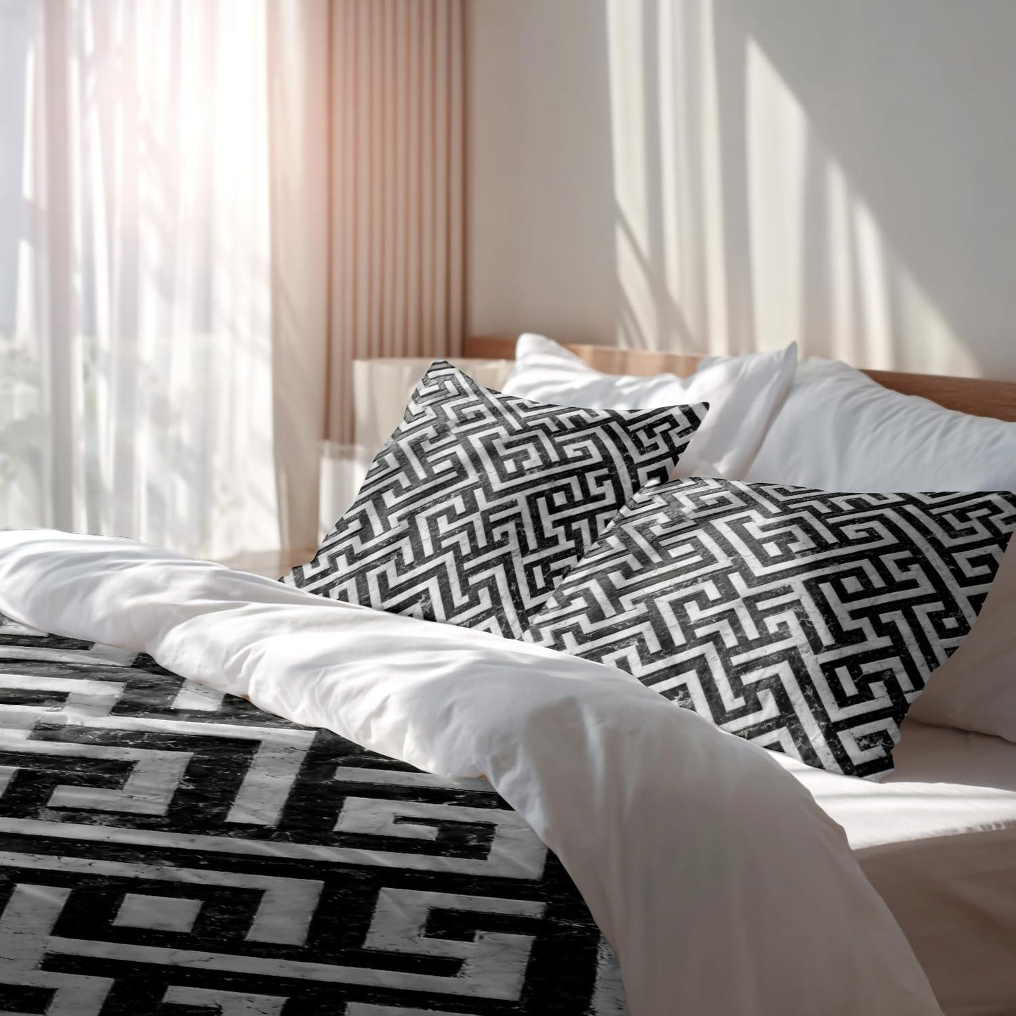 Batmerry Greek Key Geometric King Size 100% Cotton Duvet Cover Sets, Modern Texture Monochrome Swatch Bedding Set with Zipper Closure Corner Ties, 3 Pieces (1 Cover + 2 Pillowcases No Comforter)