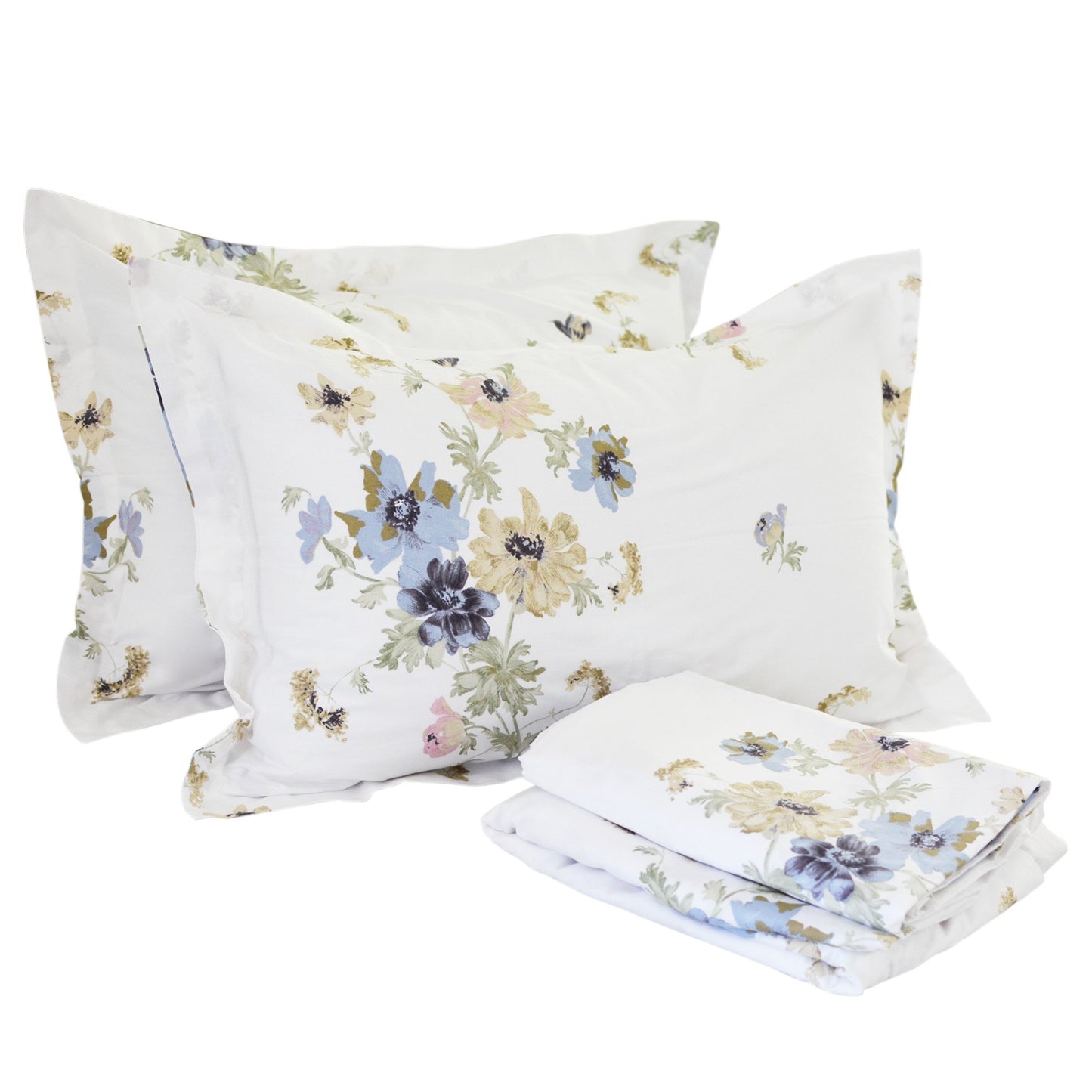 FADFAY 4-Piece Shabby White Floral Bed Sheet Set Cotton Bed Sheets, King