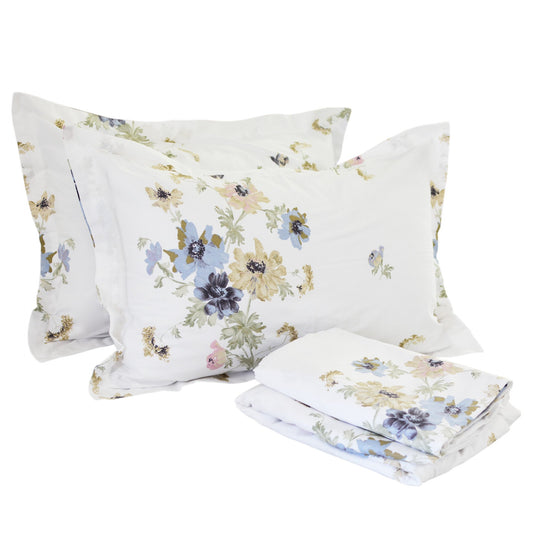 FADFAY 4-Piece Shabby White Floral Bed Sheet Set Cotton Bed Sheets, King