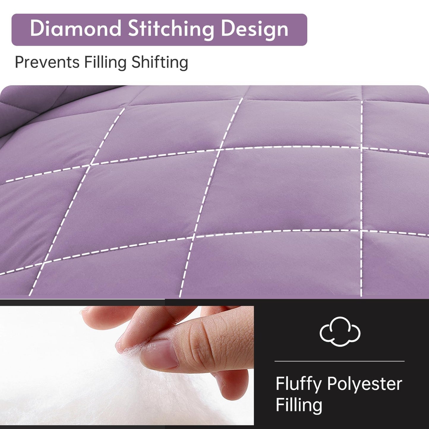 MUXHOMO 7 Pieces California King Comforter Set, Reversible Bed in a Bag Cal King Size, All Season Bedding Set with Comforter, Flat Sheet, Fitted Sheet, Pillowcases & Shams, Greyish Purple & Light Grey