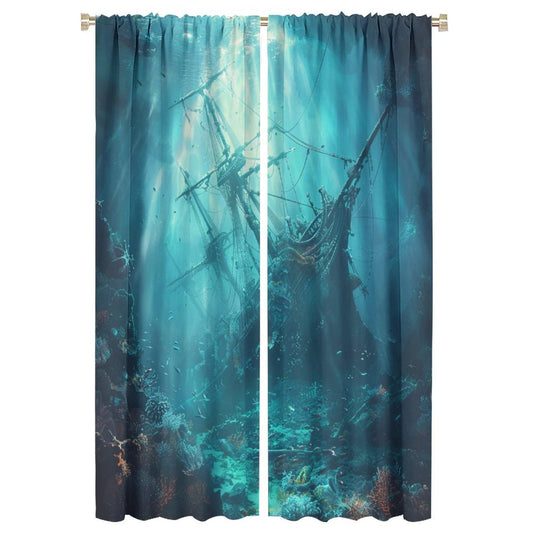 TOWINSFB Ancient Pirate Ship Blackout Curtains, Fish Shoal Mysterious Undersea World Coral Home Decor Rod Pocket Window Drapes for Living Room Bedroom - 42" W x 63" L