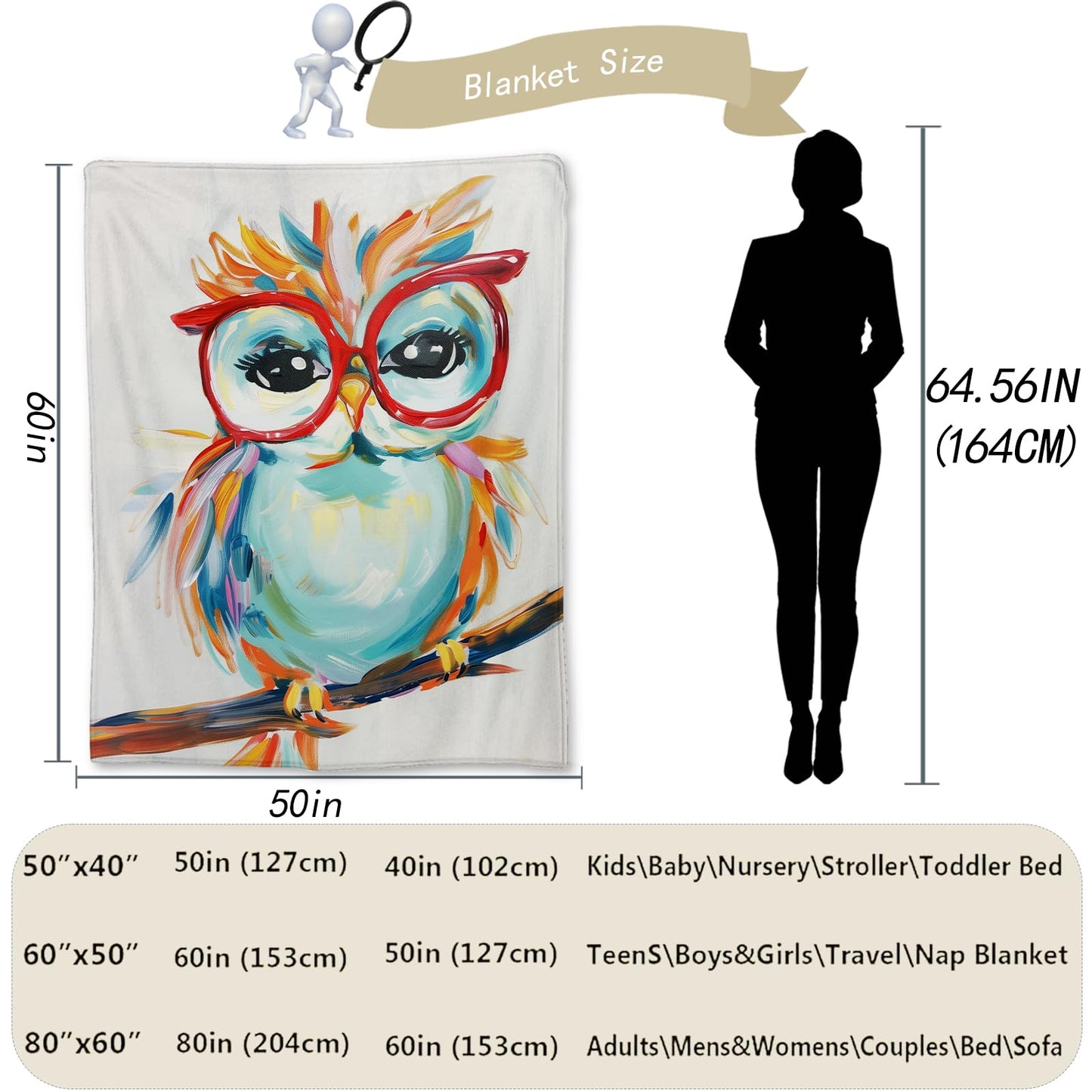 Ti Caldi Owl Blanket - Ultra Soft, Lightweight Flannel, Fuzzy and Fluffy Throw Blankets, Perfect for Couch, Bed, Travel, Outdoor - Cozy Home Decor, for Adults Kids Women Boys Girls 60×50 in