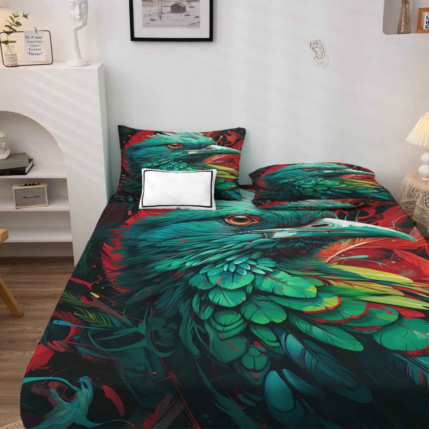 zcwl Queen Sheets Set, Bird Bed Sheets - Microfiber Bedding Sheets & Pillowcases 4 Piece, Animal Colourful Patterned Sheet Set, 16 Inch Deep Pocket Fitted Sheet, Silky Soft Wrinkle Free