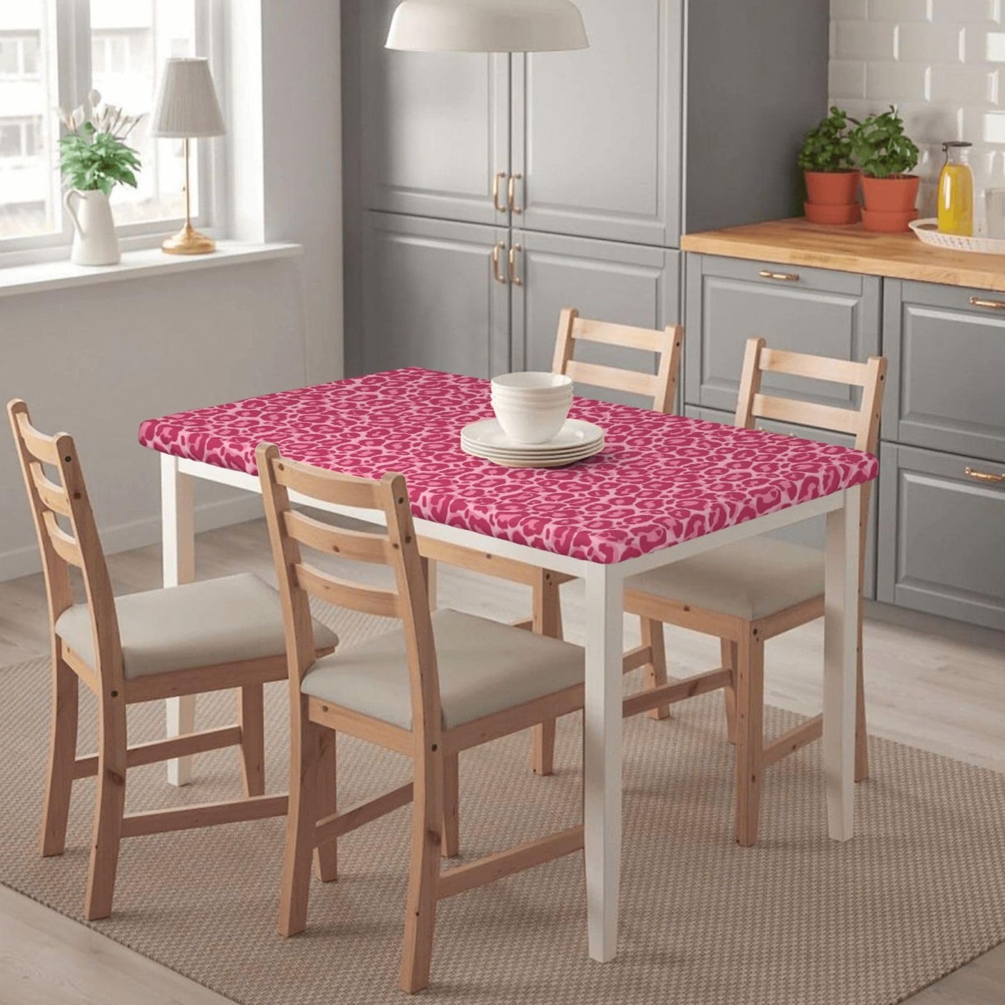 Gbuzozie Pink Leopard Rectangle Tablecloth with Elastic Edge, 4FT Table Cloths Washable Reusable Rectangular Table Cover for Kitchen Dining Party, 48" L X 30" W
