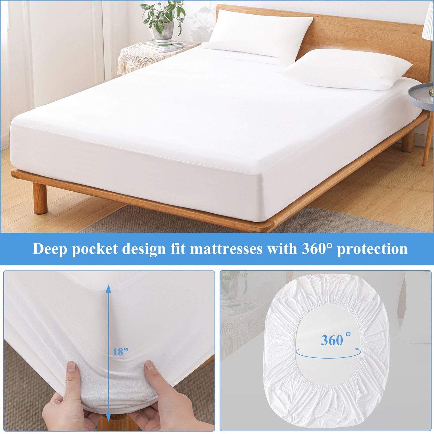 2 Pack Twin Size Premium Waterproof Mattress Protector, Soft Breathable Mattress Pad, Noiseless Waterproof Bed Cover - Stretch to 21" Fitted Deep Pocket Mattress Protection