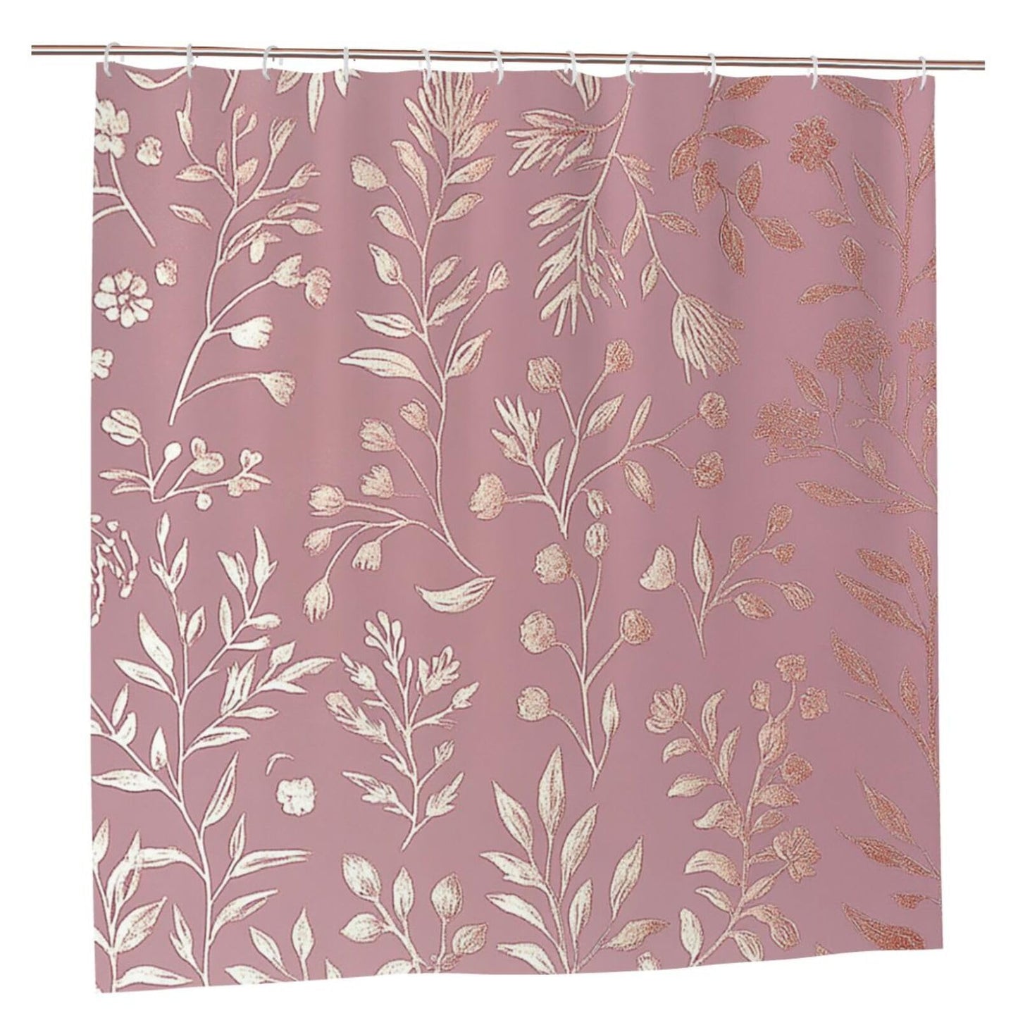 HSYOYO Pink Gold Leaves Branch Shower Curtains for Bathroom Waterproof Shower Curtain Set with 12 Plastic Hooks Washable Bathroom Curtain Modern Bathroom Decor 72" W x 72" L