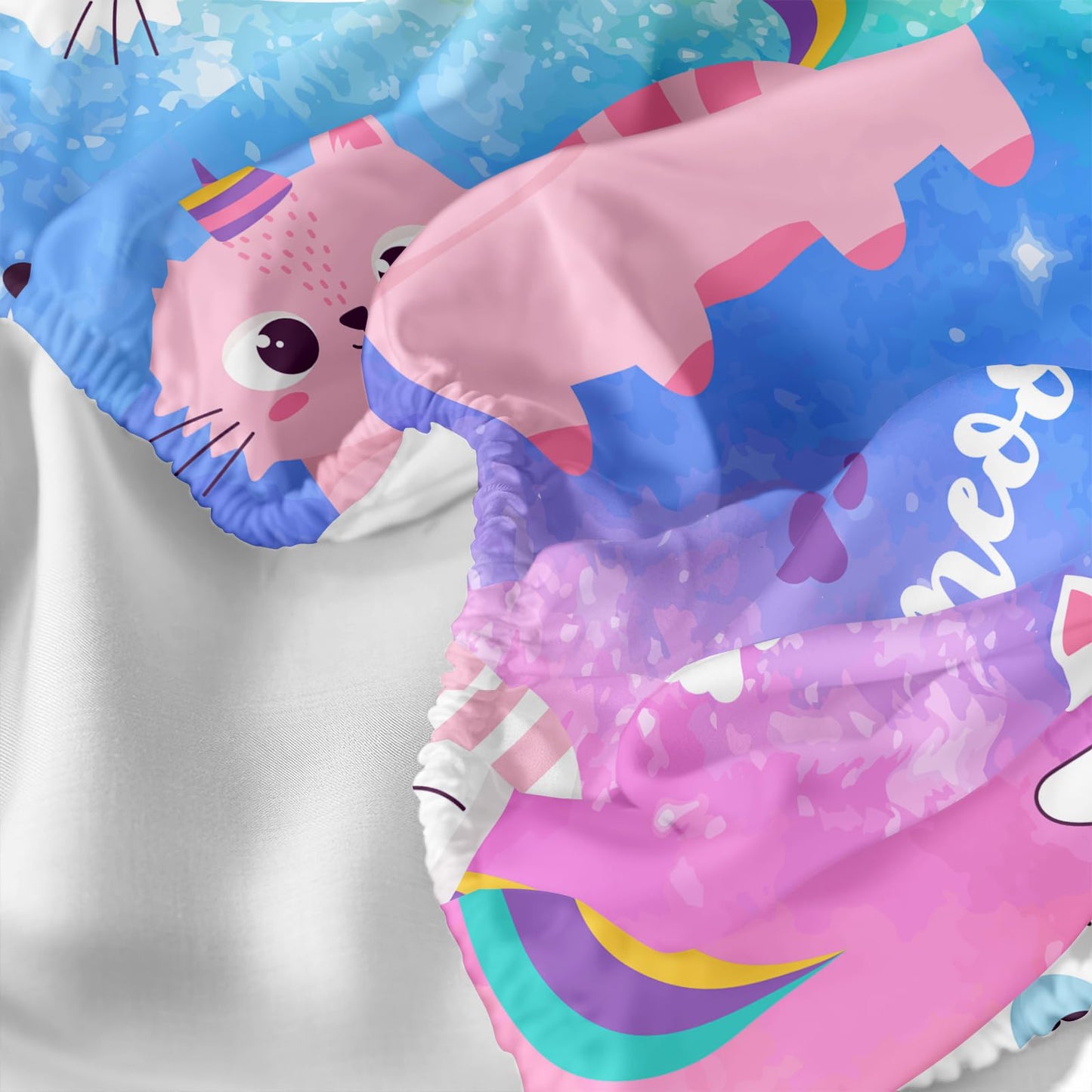 Axolotl Cat Sheet Twin Size,Kawaii Cartoon Cat Sheets Set 4Pcs,Cute Rainbow Flat Sheet,Cute Animal Printed Bed Set with 1 Fitted Sheet 1 Flat Sheet 2 Pillowcases,Pink Blue