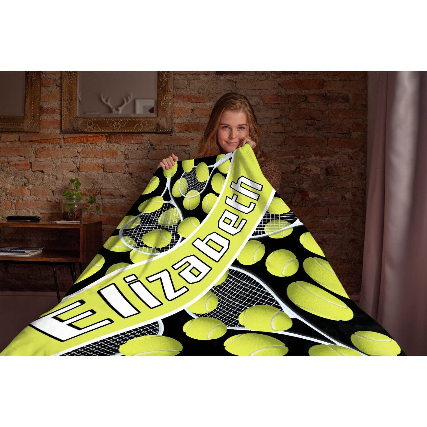 Tennis Custom Blanket with Words Picture Collage Soft Customized Blankets, Birthday Throw Personalized Gifts for Family, Mom, Kids, Dogs, Friends or Lover 50 in x 40 in Small for Kids