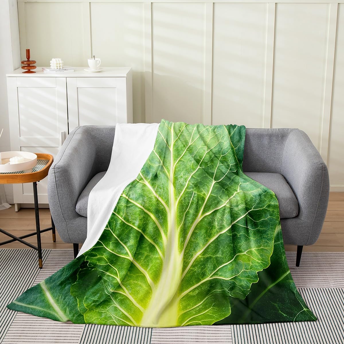 Erosebridal Vegetable Blanket for Adult,Green Lettuce Throw Blanket Twin 60x80 Inch,Cabbage Fleece Blanket,3D Food Themed Flannel Blanket for Home Room Decor