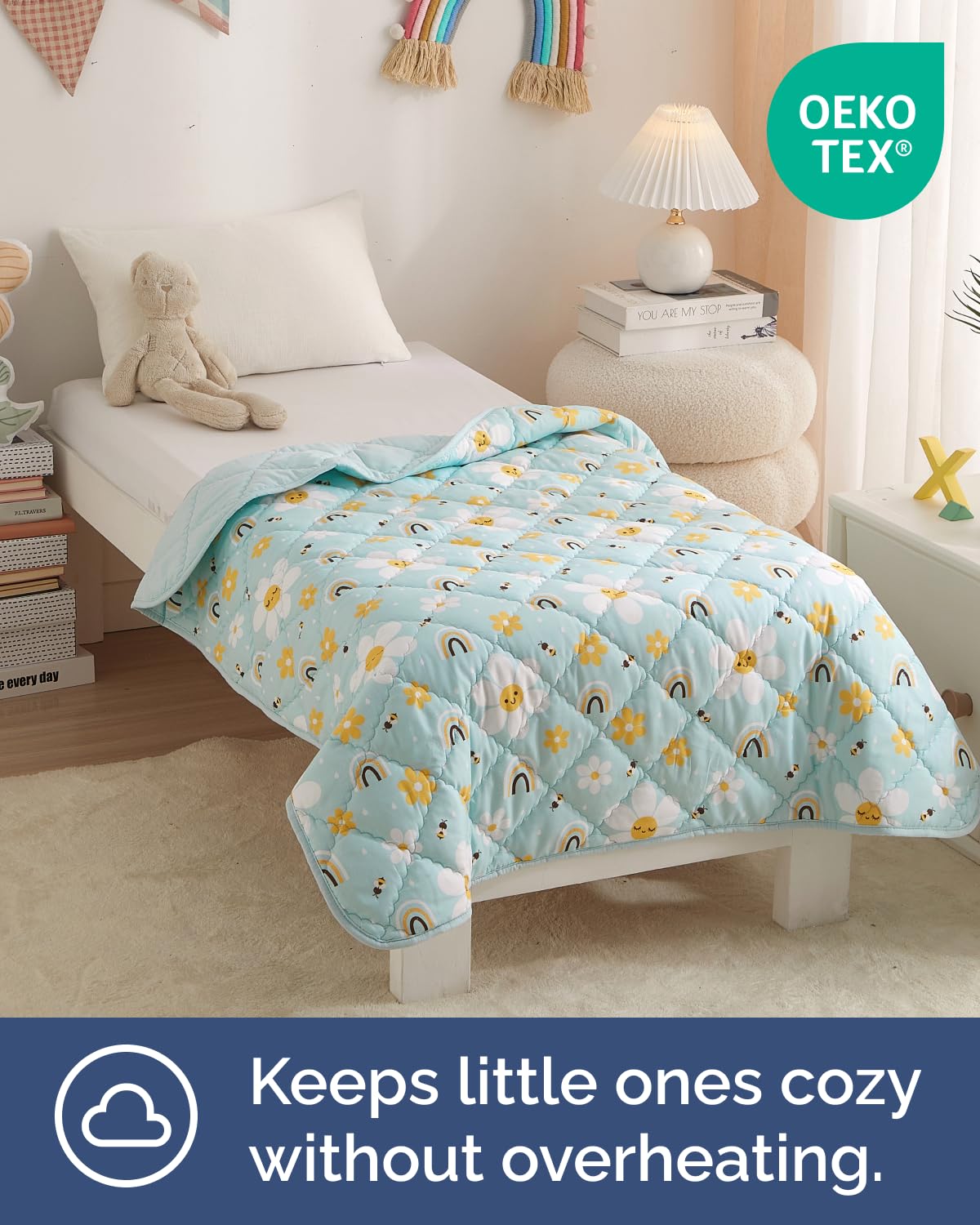 Rainbow Toddler Comforter - Down Alternative Toddler Microfiber Comforter - Lightweight & Warm Baby Quilt Blanket - Soft & Breathable - Kids Duvet Insert for Crib & Stroller - Machine Washable - 39x47