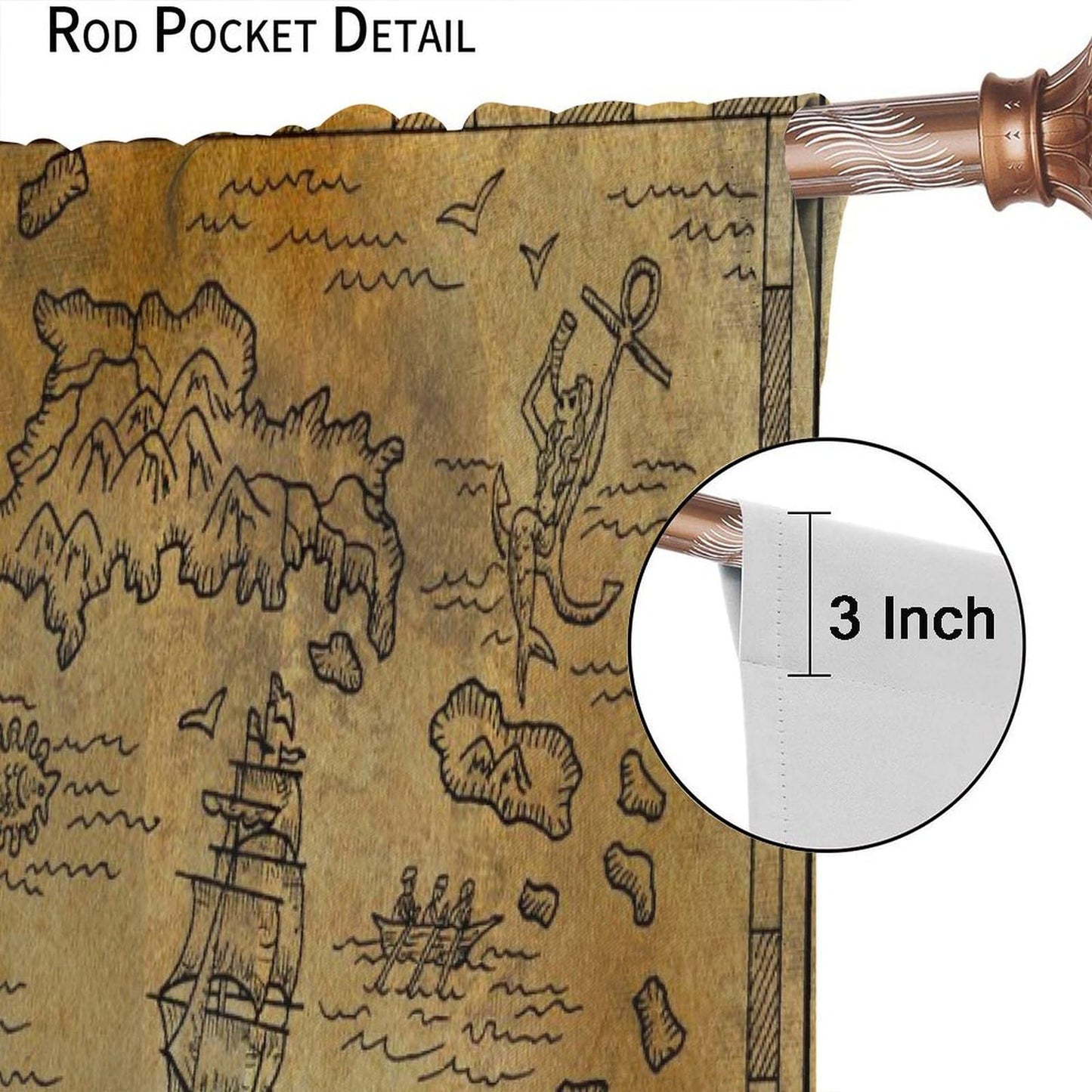 XBDDZSW Nautical Sailboat Map Curtains Sketch Pirate Ship Wheel Compass Starfish Coral Reef Nautical Map Pattern Print Window Drapes for Bedroom Living Room Kitchen Decor,2 Panel Set,42x45 Inch Decor