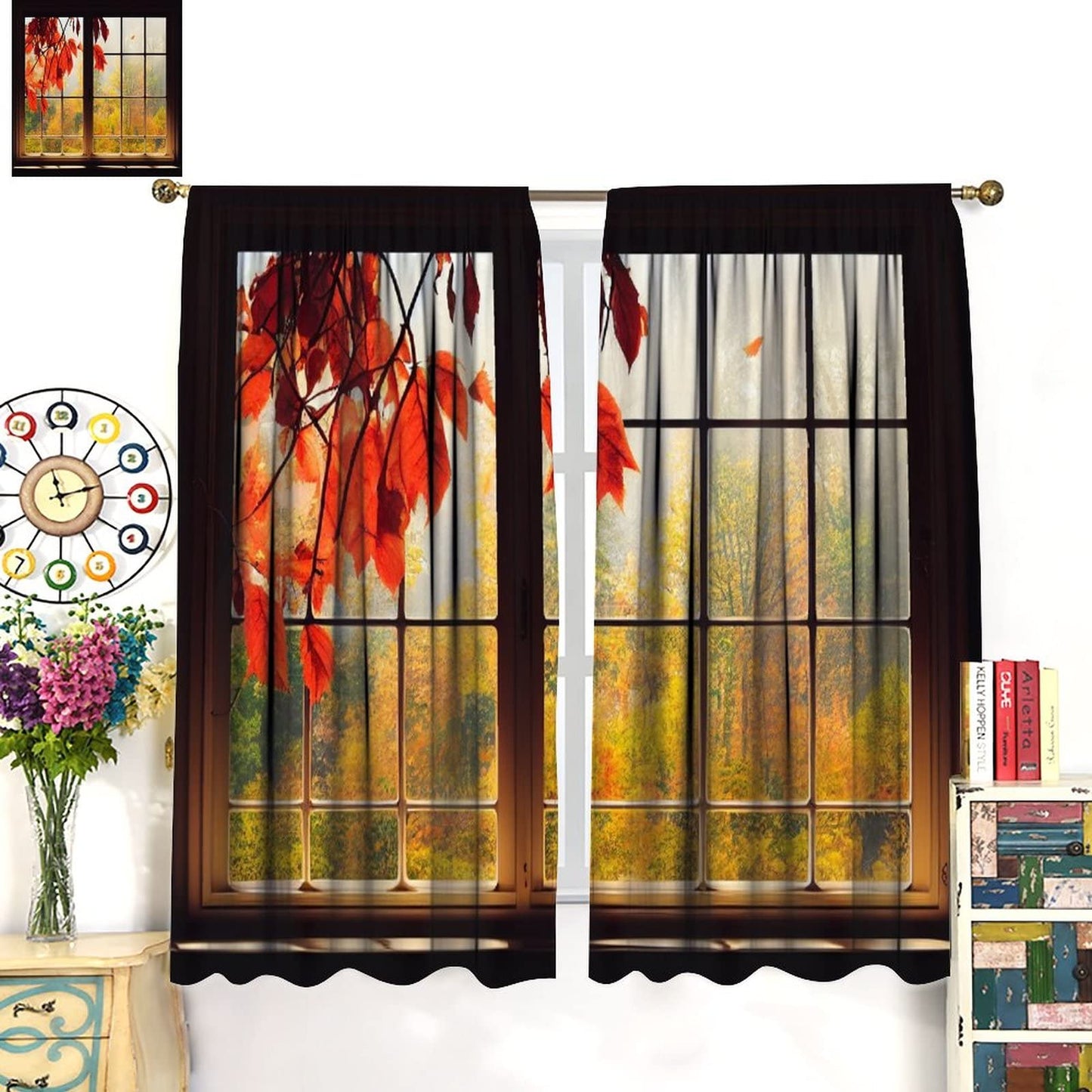 Autumn Scenery Curtains Beautiful Natural Scenery Maple Leaves Bedroom Living Room Decor Rod Pocket Blackout Window Drapes 2 Panels Set 42x45in