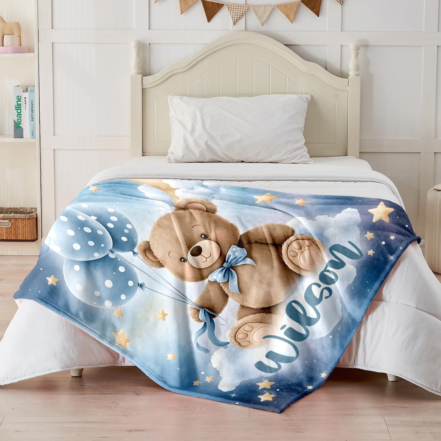 UJDUYSD Personalized Baby Blanket for Boys, Custom Baby Blanket with Name Super Soft Personalized Name Blankets for Kids, Custom Bear Blankets for Infant Toddler Gifts for Birthday