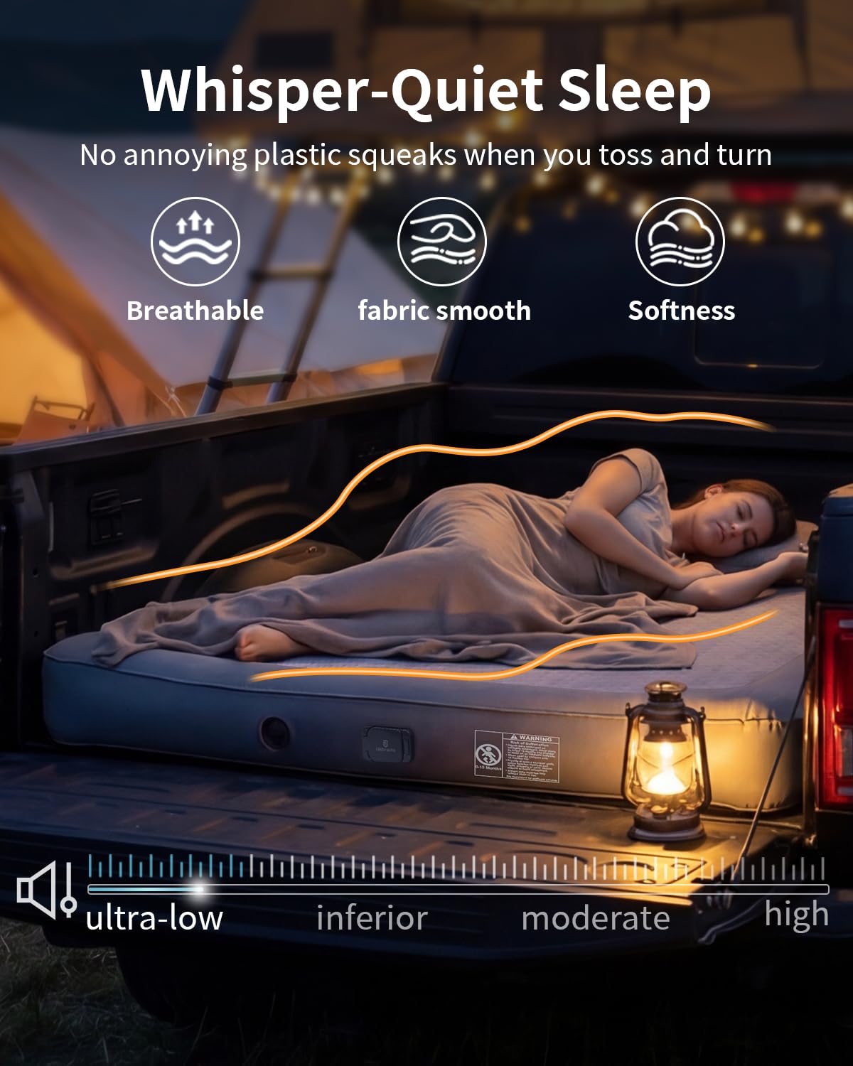 Umbrauto Upgraded Truck Bed Air Mattress for Full Size Short Beds 5.5-5.8ft, Drop-Stitch Tech with Built-in Pump, Heavy Duty Silent Inflatable Tent Bed for Outdoor Camping