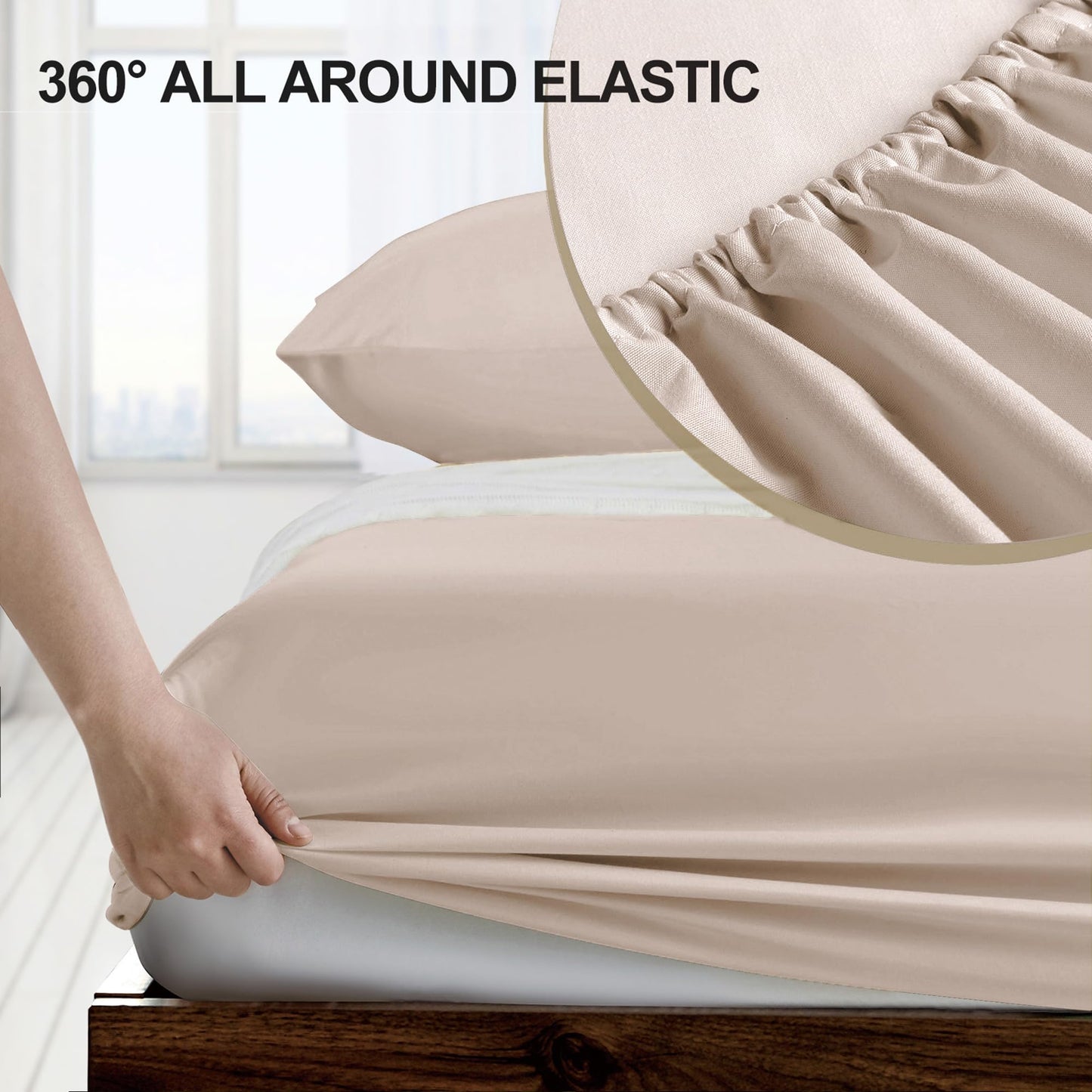 FreshCulture Queen Fitted Sheet - Hotel Quality, Ultra Soft & Breathable Brushed Microfiber, Deep Pocket, Cooling Fitted Sheets for Queen Size Bed (Khaki)
