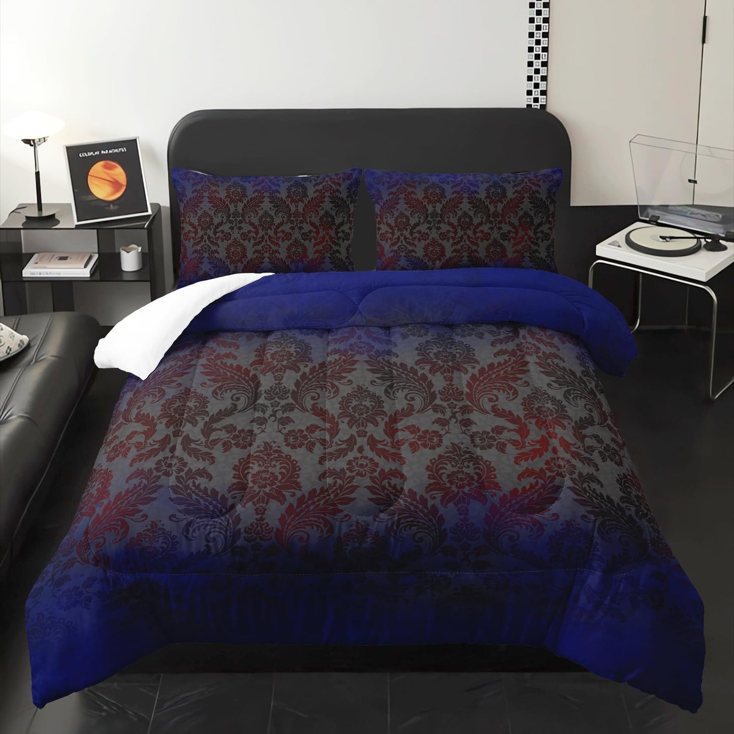 lneffble Paisley Floral Comforter Twin Size,Gothic Kids Comforter Set,3Pcs Bedding Set Printed Comforter with 2 Pillowcases,Down Alternative,Soft and Lightweight,for All Seasons