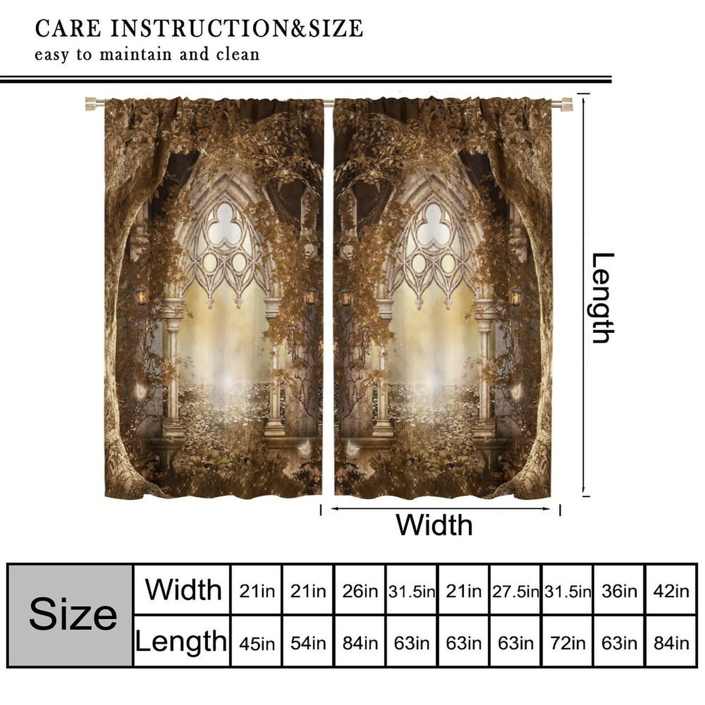 YCness Fantasy Nature Autumn Leaves Curtains, Landscape Golden Sparkle Gothic Fantasy Gate Magic Dreamland Fairy Window Treatments for Kitchen Living Room Bedroom Home, 2 Panels 42x45 Inch