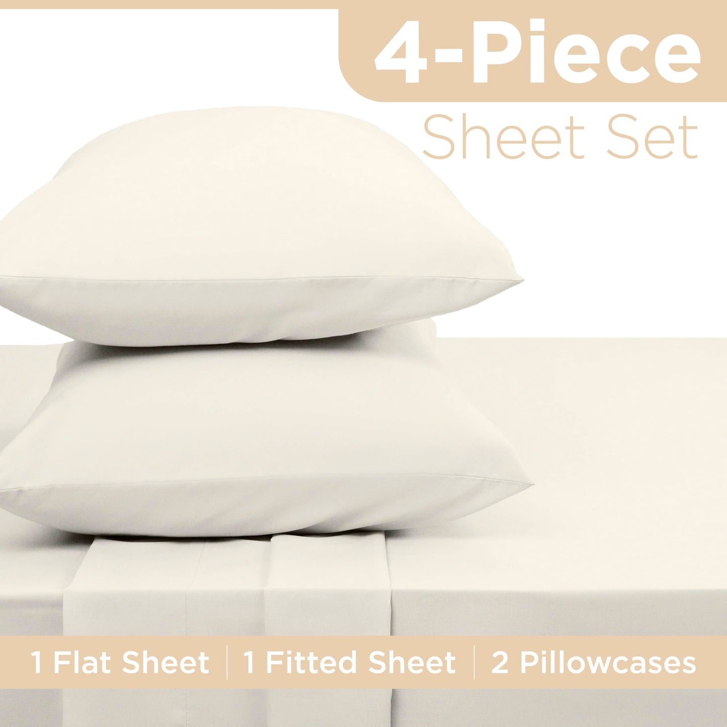 Color Remedy King 4-Piece Bed Sheet Set – Soft, Lightweight, Wrinkle-Resistant Fabric – Durable, Breathable, Easy Care Sheets with Deep Pockets – Ivory