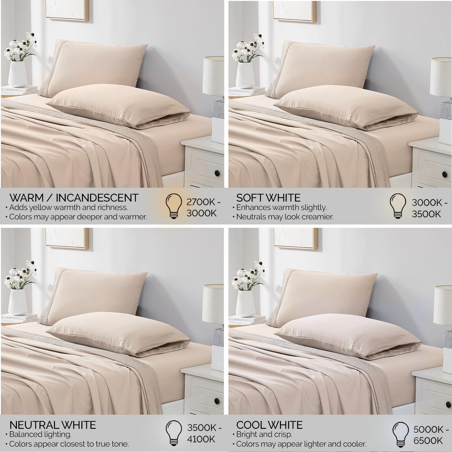 Southshore Fine Living, Inc. Hotel Style 21 Inch Extra Deep Pocket King Sheet Set, 4 Piece Pleated Beige Sheets King Size w/Decorative Hem, Wrinkle Resistant Microfiber, 2 Pillow Cases - Natural Beige