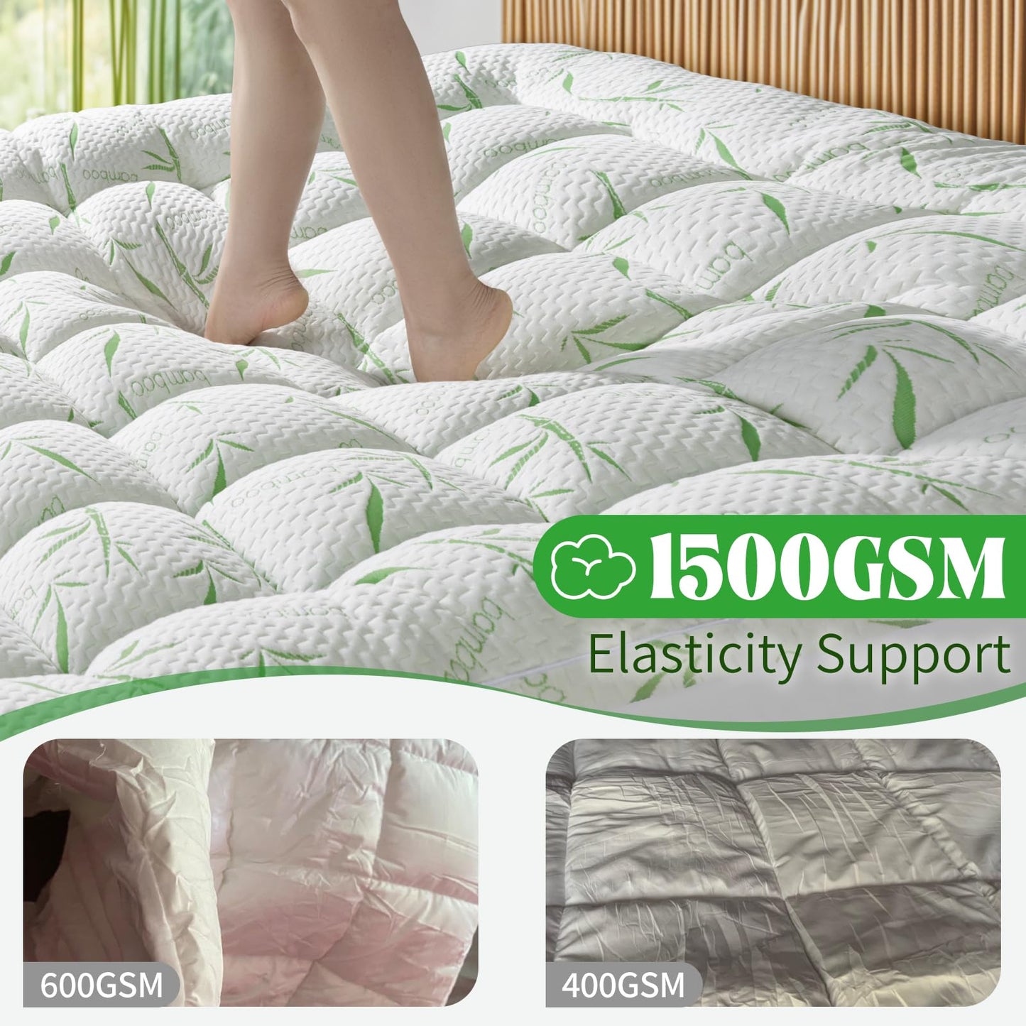 LIANLAM Mattress Topper Full Size - 1500GSM 3D+7D Down Alternative Fill 3 in Pillow Top Mattress Pad, Viscose Made from Bamboo Cover, Extra Firm for Back Pain, 6"-18" Deep Pocket(54"x75")