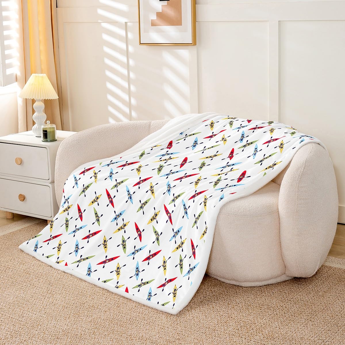 Feelyou Yacht Plush Blanket Colorful Yacht Fleece Throw Blanket for Kids Boys Girls Sports Theme Sherpa Blanket Kayak Fuzzy Blanket for Sofa Bed Couch,40x50 Inches