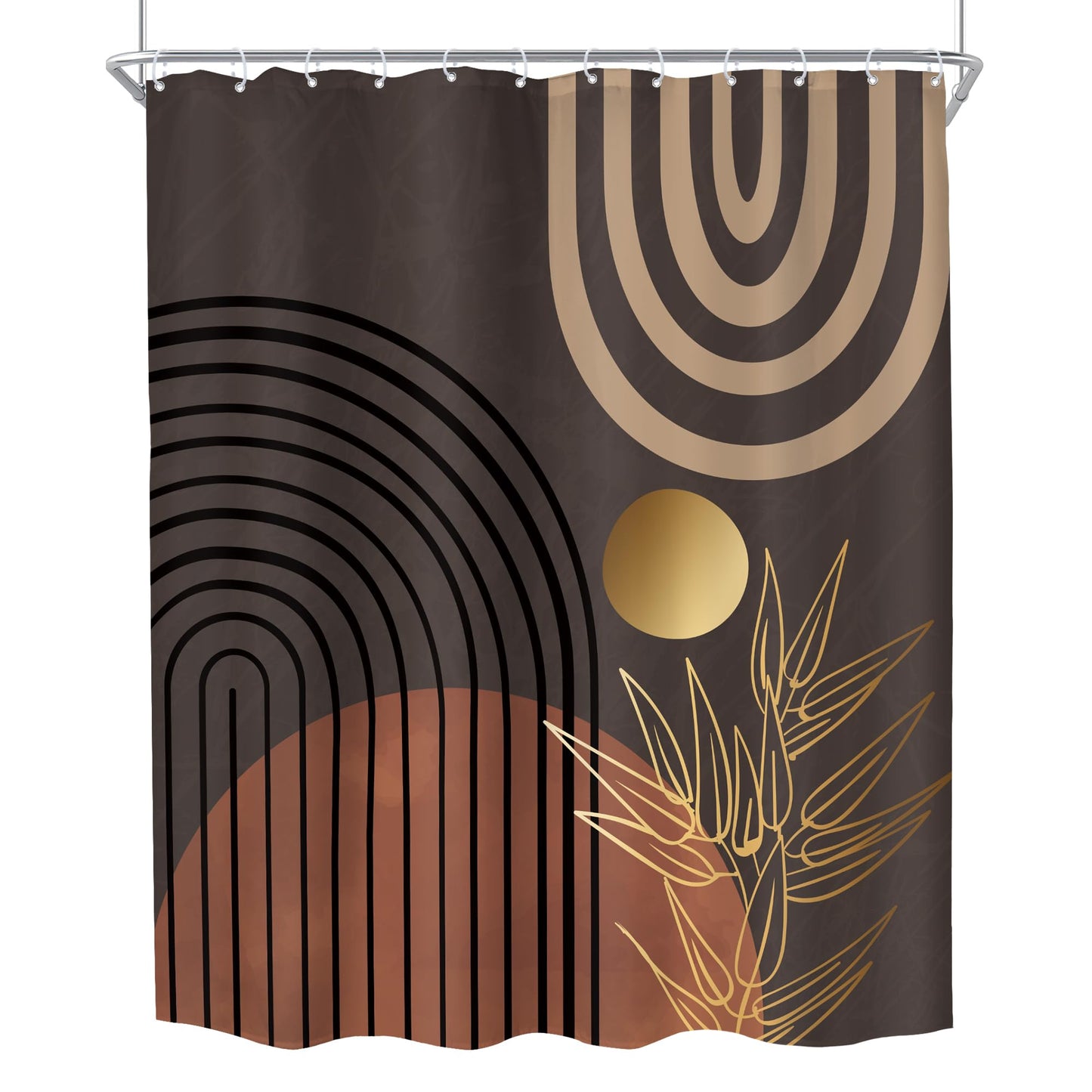 KOMLLEX Dark Brown Abstract Boho Shower Curtain for Bathroom Decor 60Wx72H Minimalist Aesthetic Mid Century Modern Shower Curtain Tan Palm Leaves Simple Fabric Waterproof Polyester 12 Pack Hooks